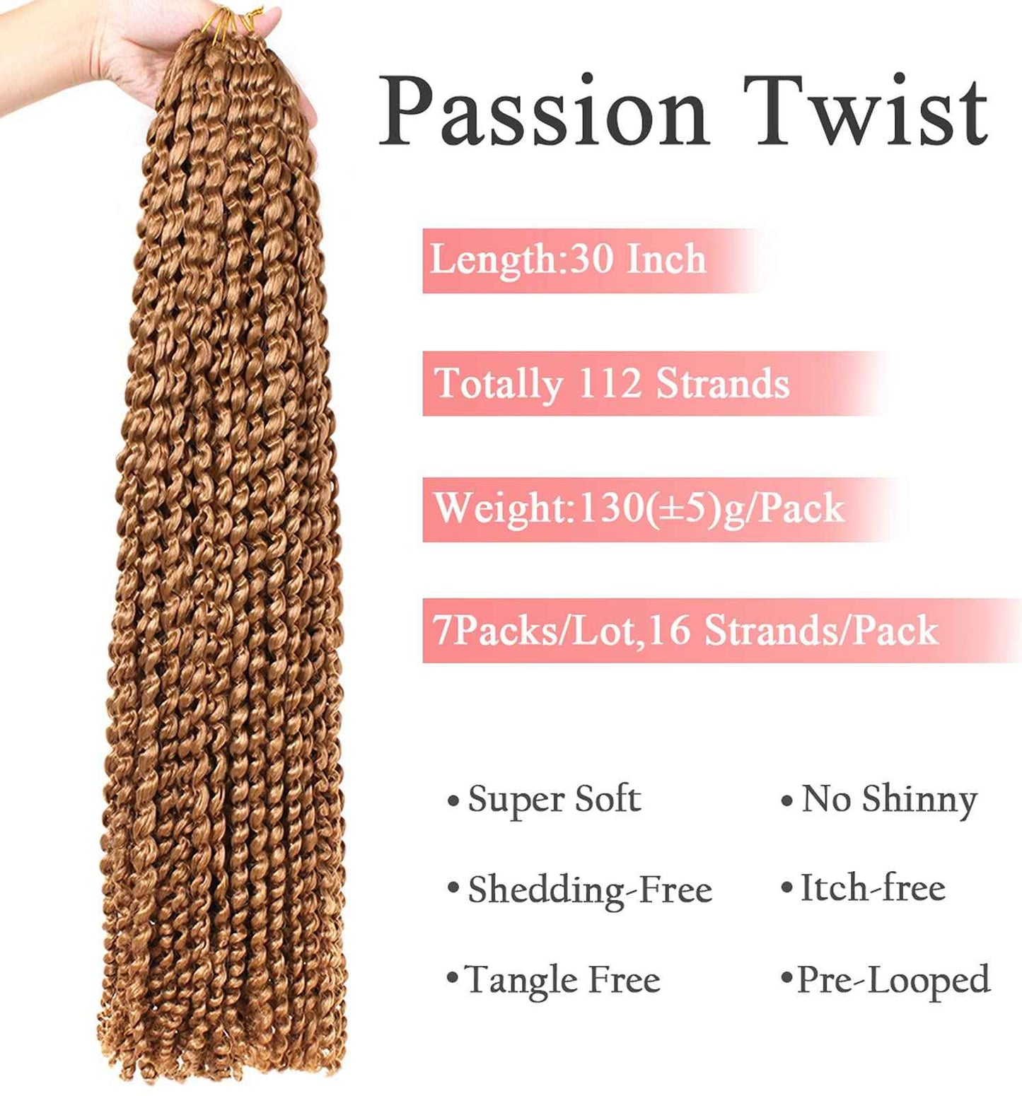Leeven 30 Inch Blonde Water Wave Crochet Twist Hair for Butterfly Locs 7 Packs Curly Passion Twist Crochet Hair For Women Synthetic Passion Twist Hair 27#