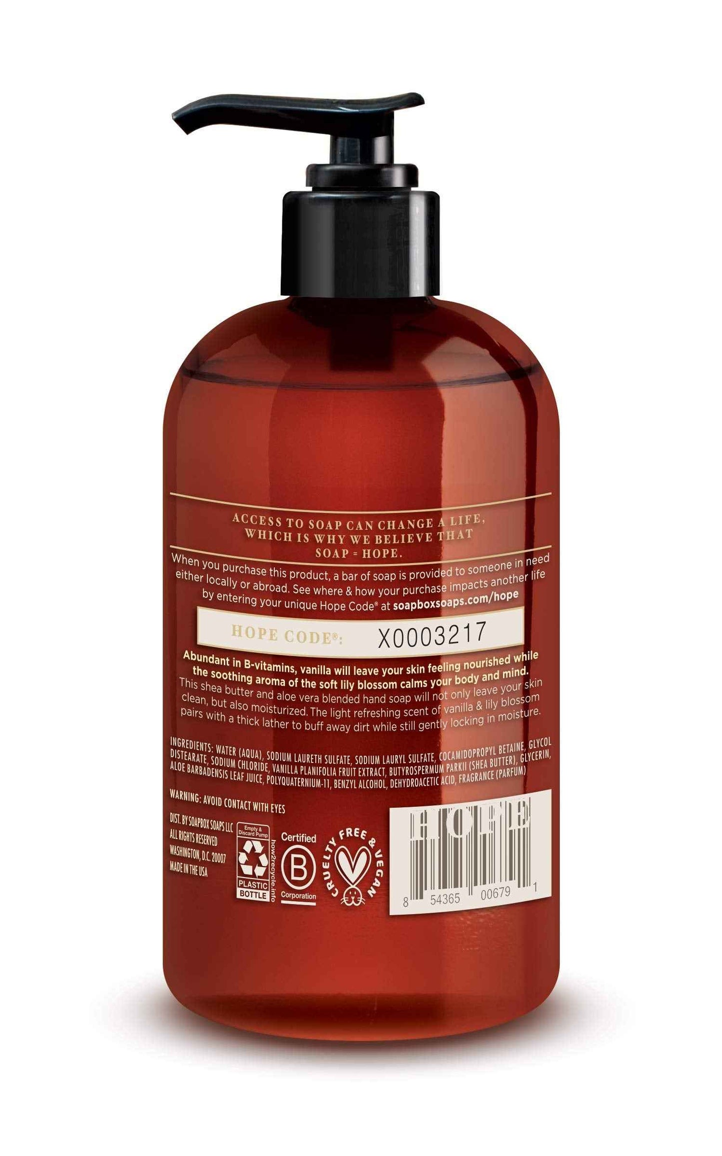 Soapbox Vanilla & Lily Blossom Liquid Hand Soap to Nourish & Add Moisture to Skin, Packed With Shea Butter to Lock-In Moisture - 1 x 340g