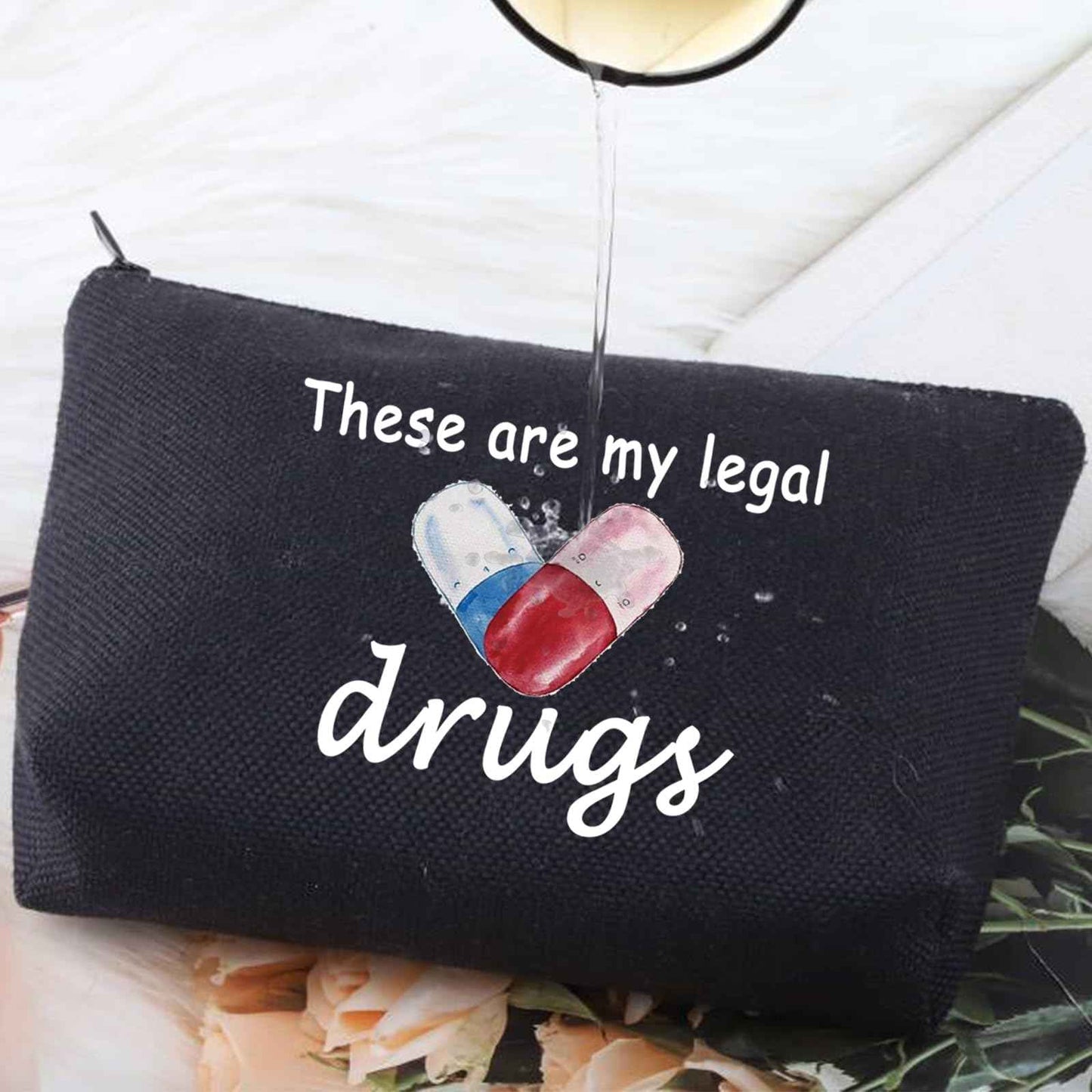 G2TUP Funny Medicine Bags for Women These are My Legal Drugs Cosmetic Bag Travel Pill Bags for Patient Friend (These Are My Legal Drugs Black)