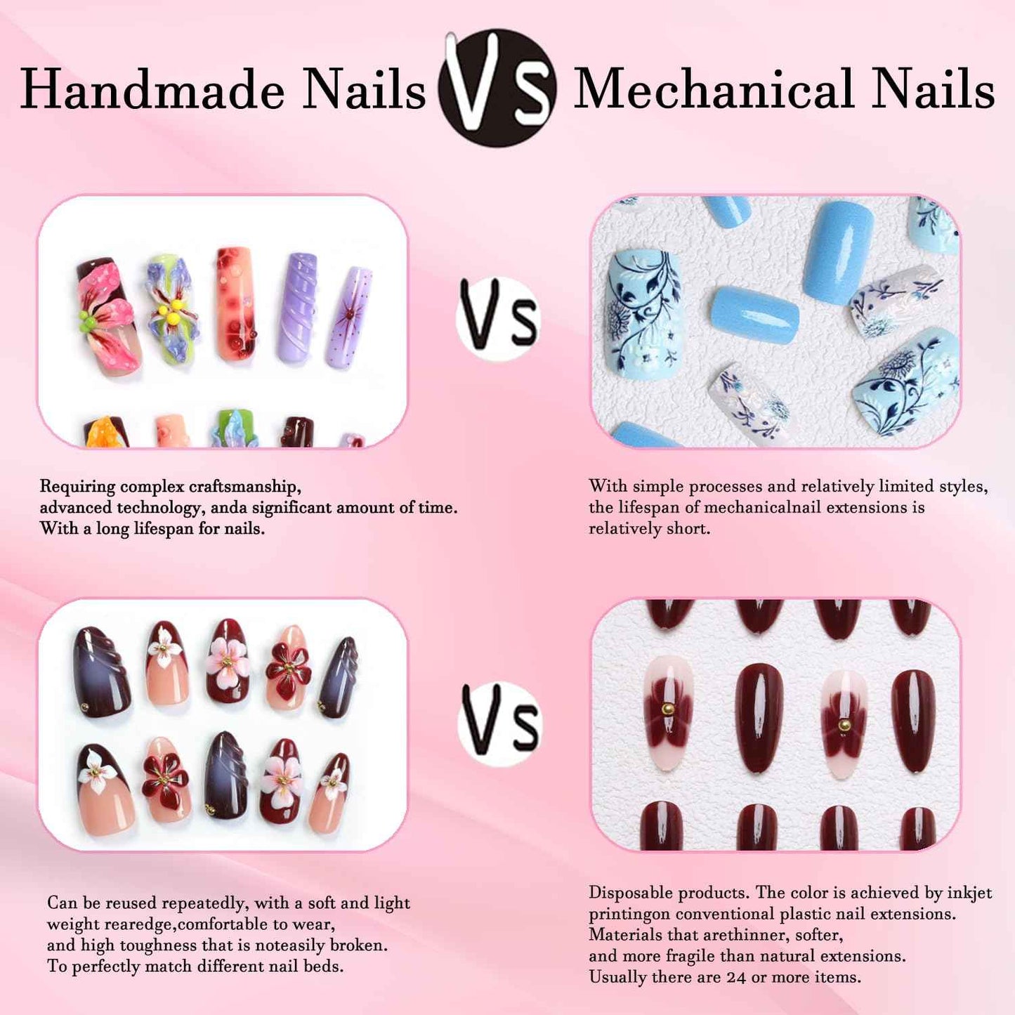 10 Pcs Duck Press on Nails Medium Fake Nails Sea Waves Pink French Tip Handmade False Nails with Glue, with 3D Golden Heart Design Artificial Acrylic Stick on Nails for Women（M）