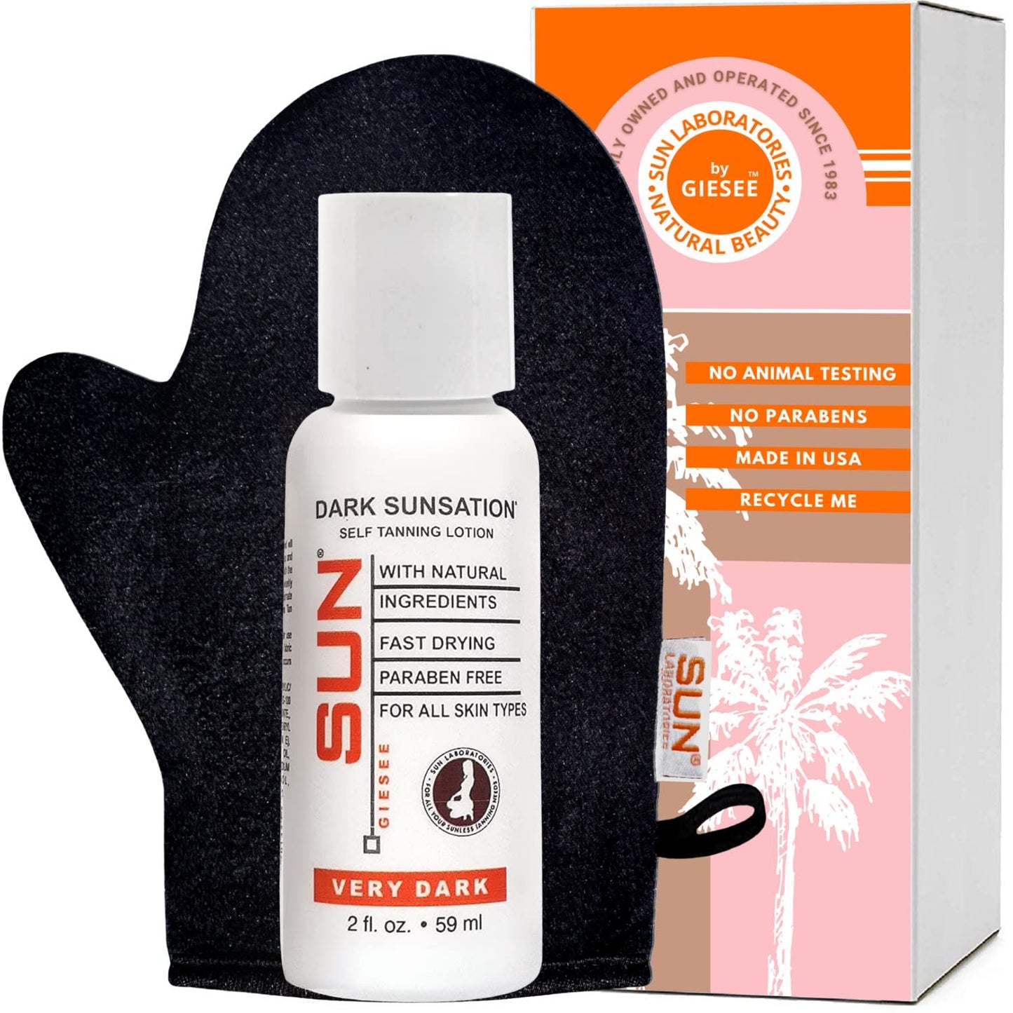 Sun Laboratories By Giesee Self-Tanning Dark Sunsation - Ultra Dark Self Tanner, Tanning Lotion, Non-Toxic Sunless Tanner, Travel Size, Instant Tanning Lotion with Mitt, Natural & Nutritive