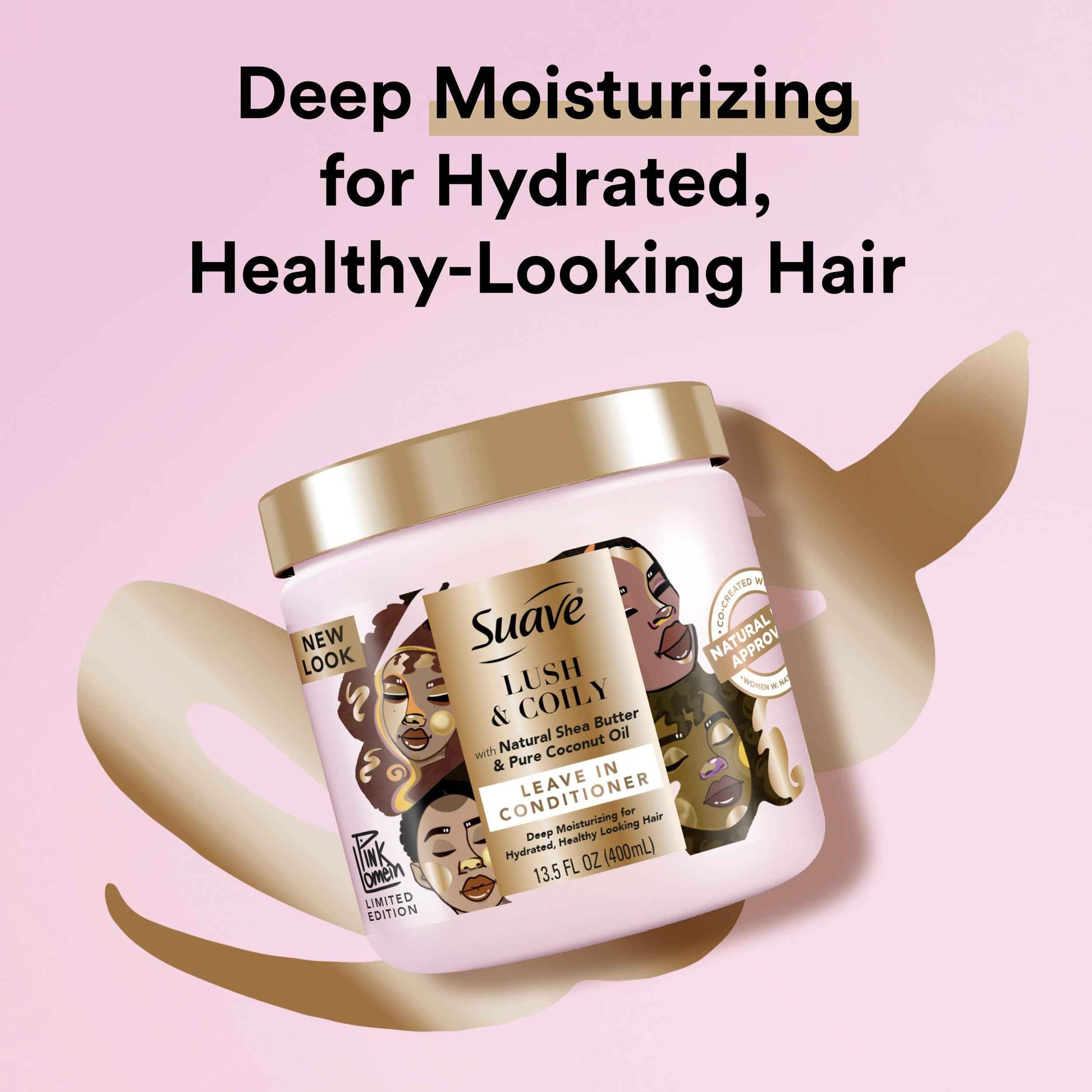 Suave+ Leave-In Conditioner, Lush & Coily, 2-Pack – Coconut Oil, Shea Butter & Amino Complex Natural Hair Care Products, Anti-Frizz, 13.5 Oz Ea