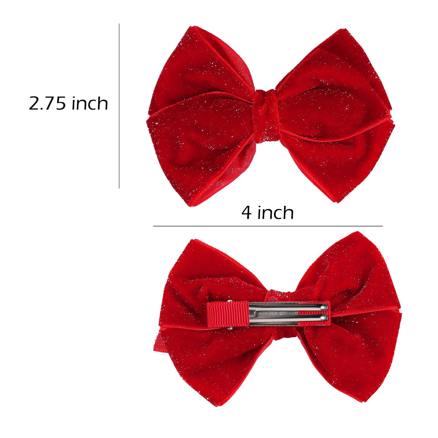 Glitter Red Velvet Ribbon Hair Bow Clips 4.5" Cute Christmas Valentines Alligator Barrettes Pins Bowknot Decor Accessory Big for Teen Toddler Baby Girls Kids Women New Year Gift