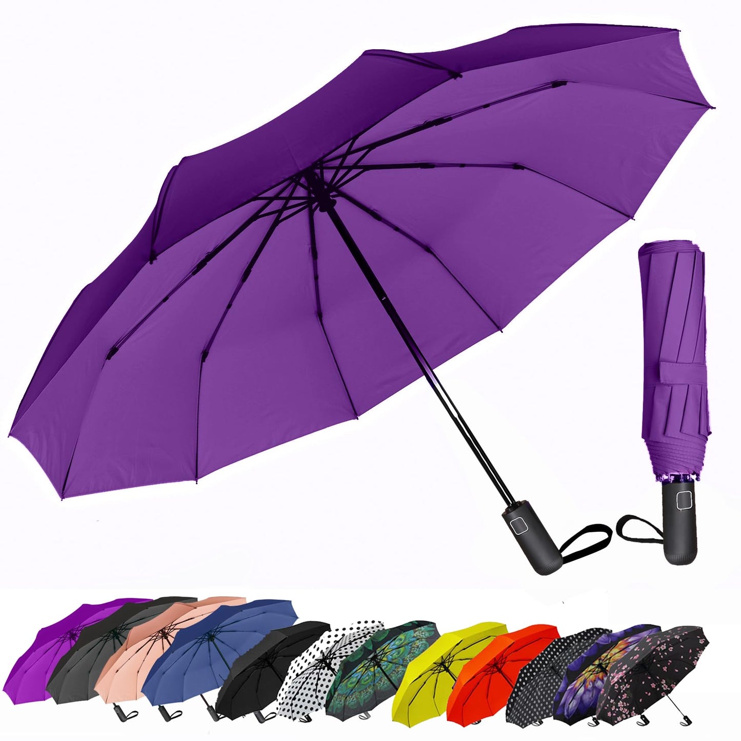 SIEPASA Windproof Travel Compact Umbrella-Automatic Umbrellas for Rain-Compact Folding Umbrella, Travel Umbrella Compact, Portable Windproof Umbrellas for Men Women Teenage.(Purple, 54 Inch)