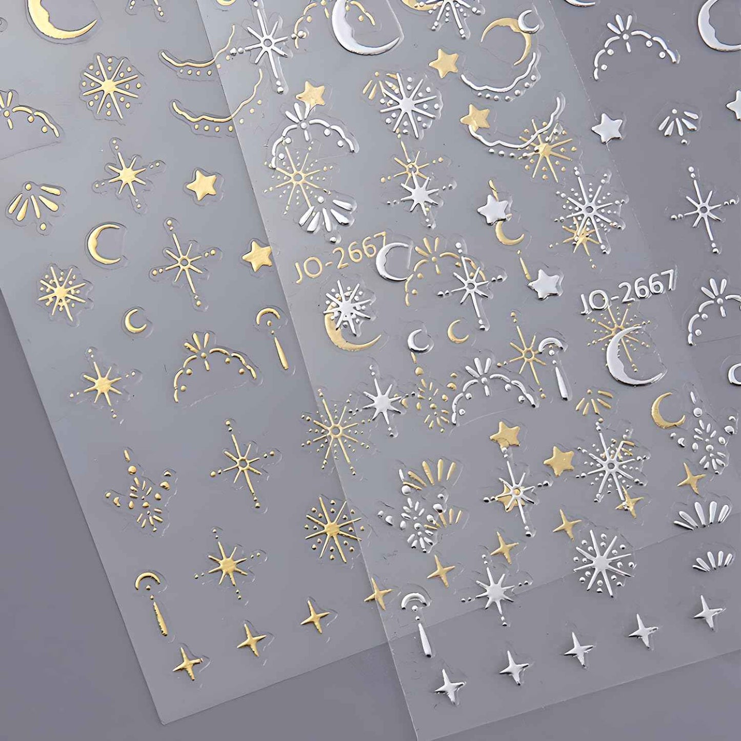 12 Sheets Silver Gold Moon Star Nail Art Stickers - 3D Self Adhesive Decals for Design and Decoration - Supplies Accessories for Women