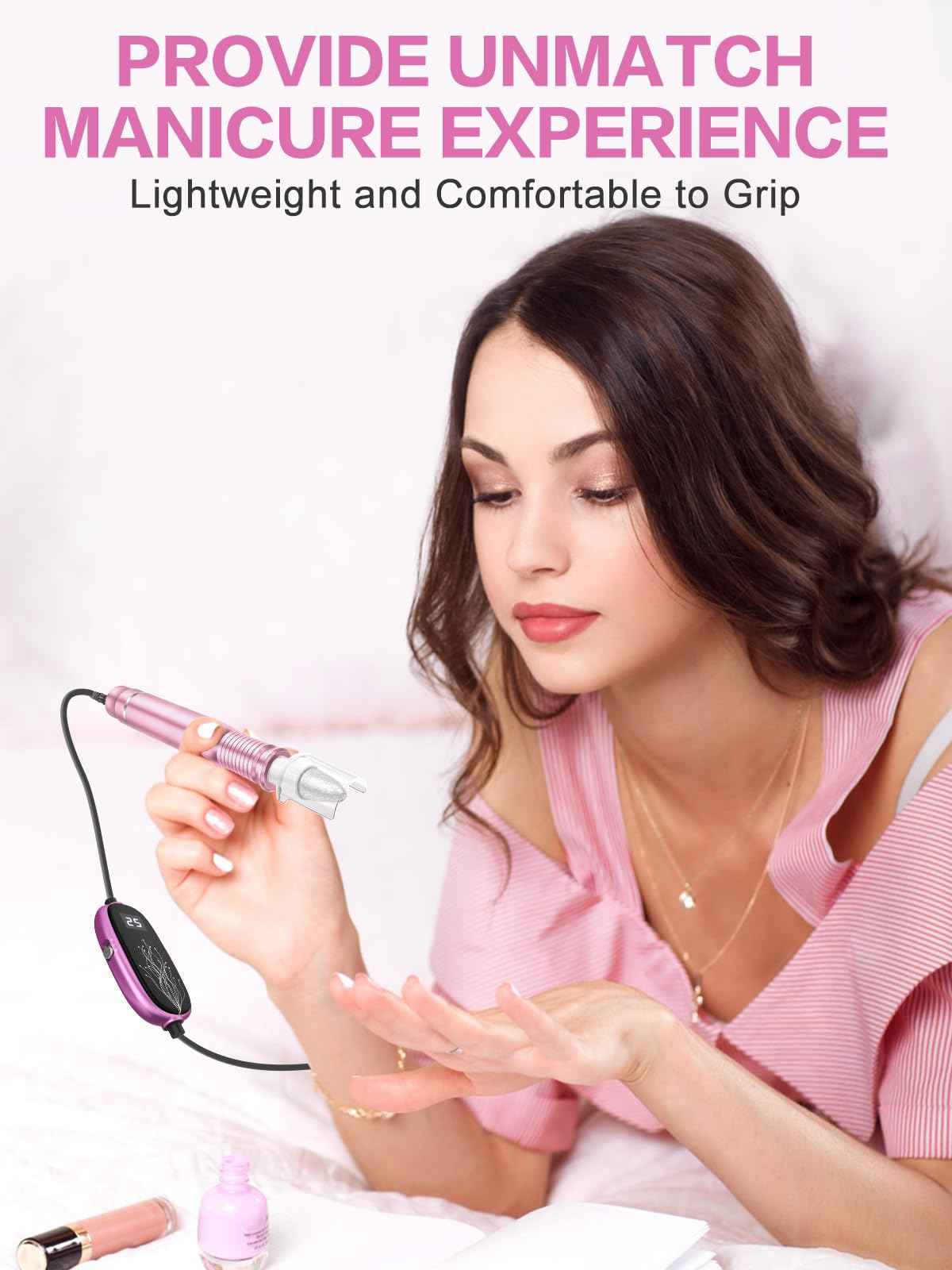 Subay Professional Manicure Pedicure Kit, Electric Nail Drill Set with LED Display, 25000RPM, 11-Piece Attachments Plus 20 Sanding Bands, Nail Grinder Tool for Women Men Baby Pets, with Dust Brush