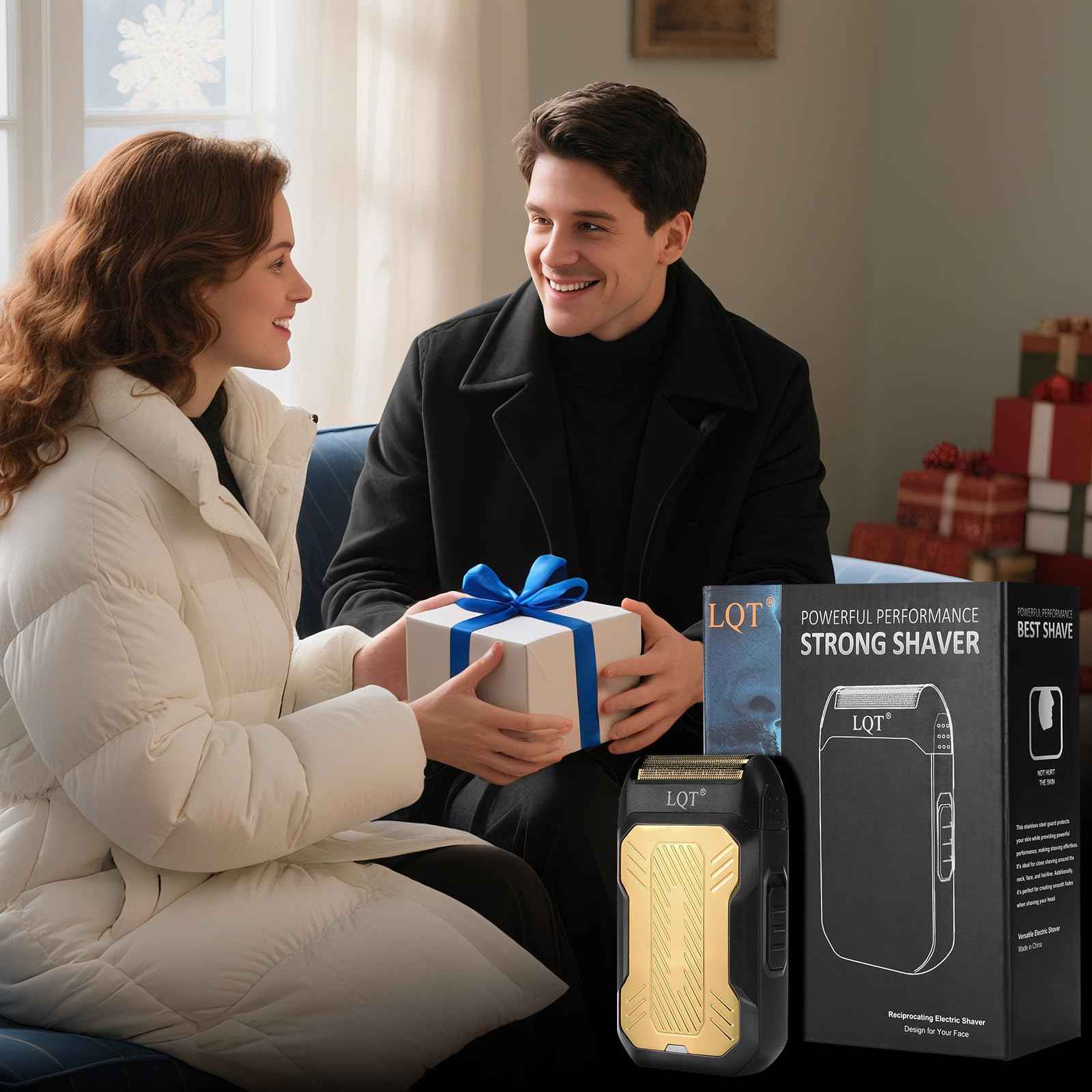 LQTⓇ Mini Foil Shaver, Portable Cordless Electric Shaver for Men, Equipped with a Set of Replacement Heads, USB-C Charging Cable, and Cleaning Brush, Suitable for Travel and Home use. (Golden)