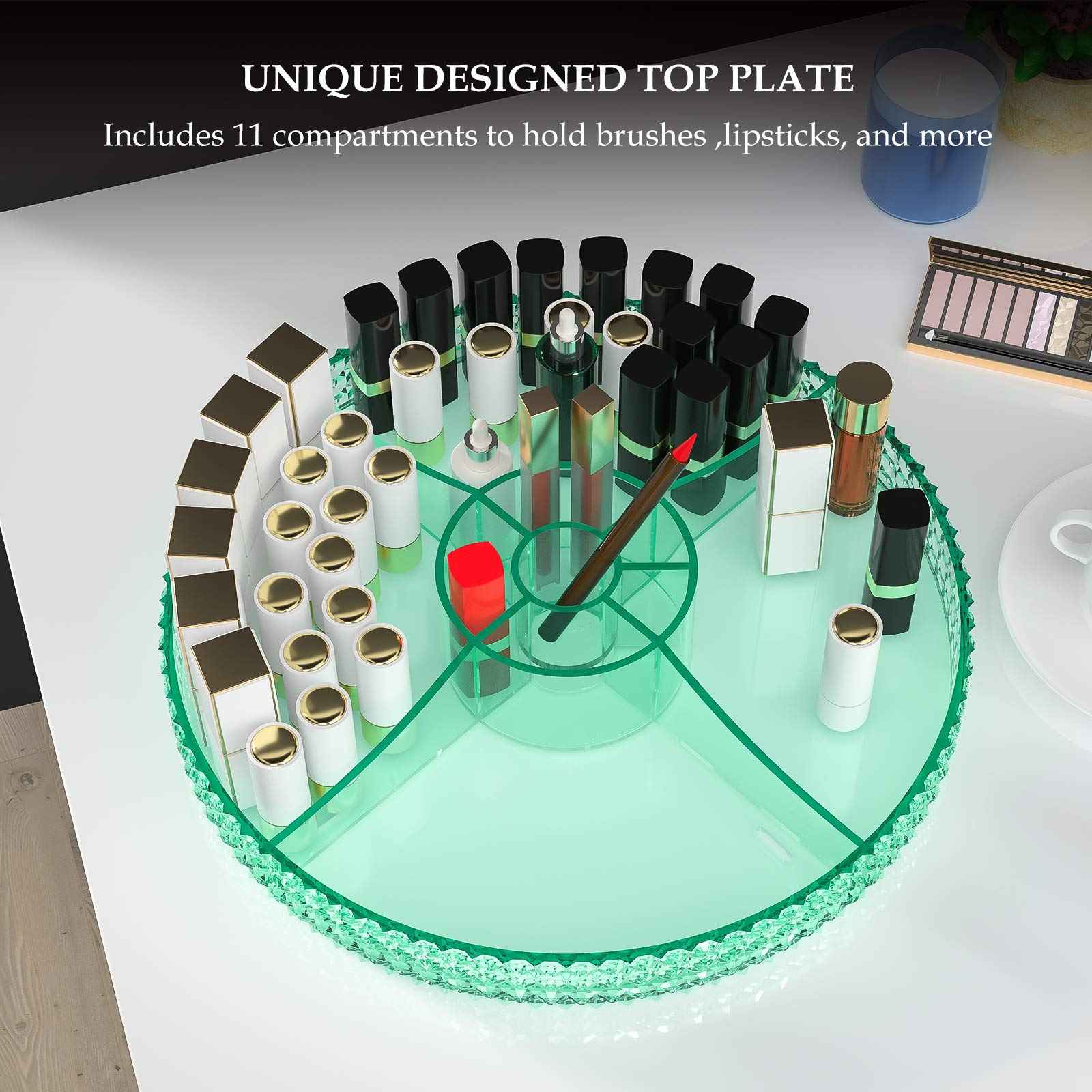 HEMTROY 360 Degree Rotating Makeup Organizer, Extra Large Capacity Organizador De Maquillaje, Removable DIY 7 Layers Cosmetics Organizer, Acrylic Perfume Organizer for Vanity Countertop (Green)