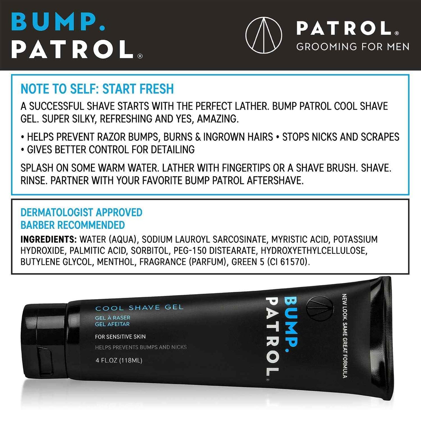 Bump Patrol Cool Shave Gel - Sensitive Clear Shaving Gel With Menthol Prevents Razor Burn, Bumps, Ingrown Hair - 4 Ounces 4 Pack