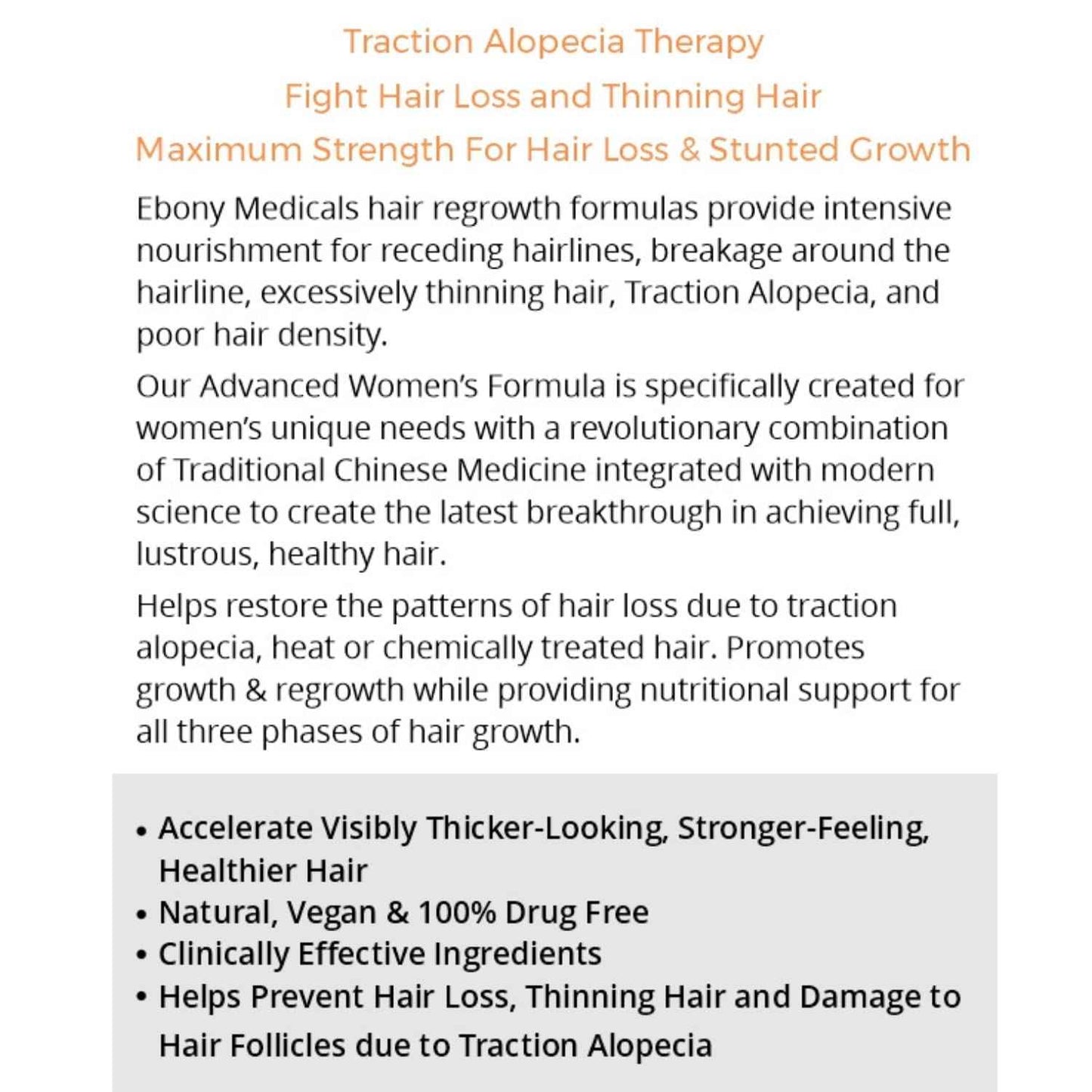 Ebony Medical Hair Regrowth Supplement for Women – Traction Alopecia & Thinning Hair Support – Follicle Repair, Stronger Hair Growth & Density – Keratin Boost, Natural Hair Vitamins – 30-Day Supply