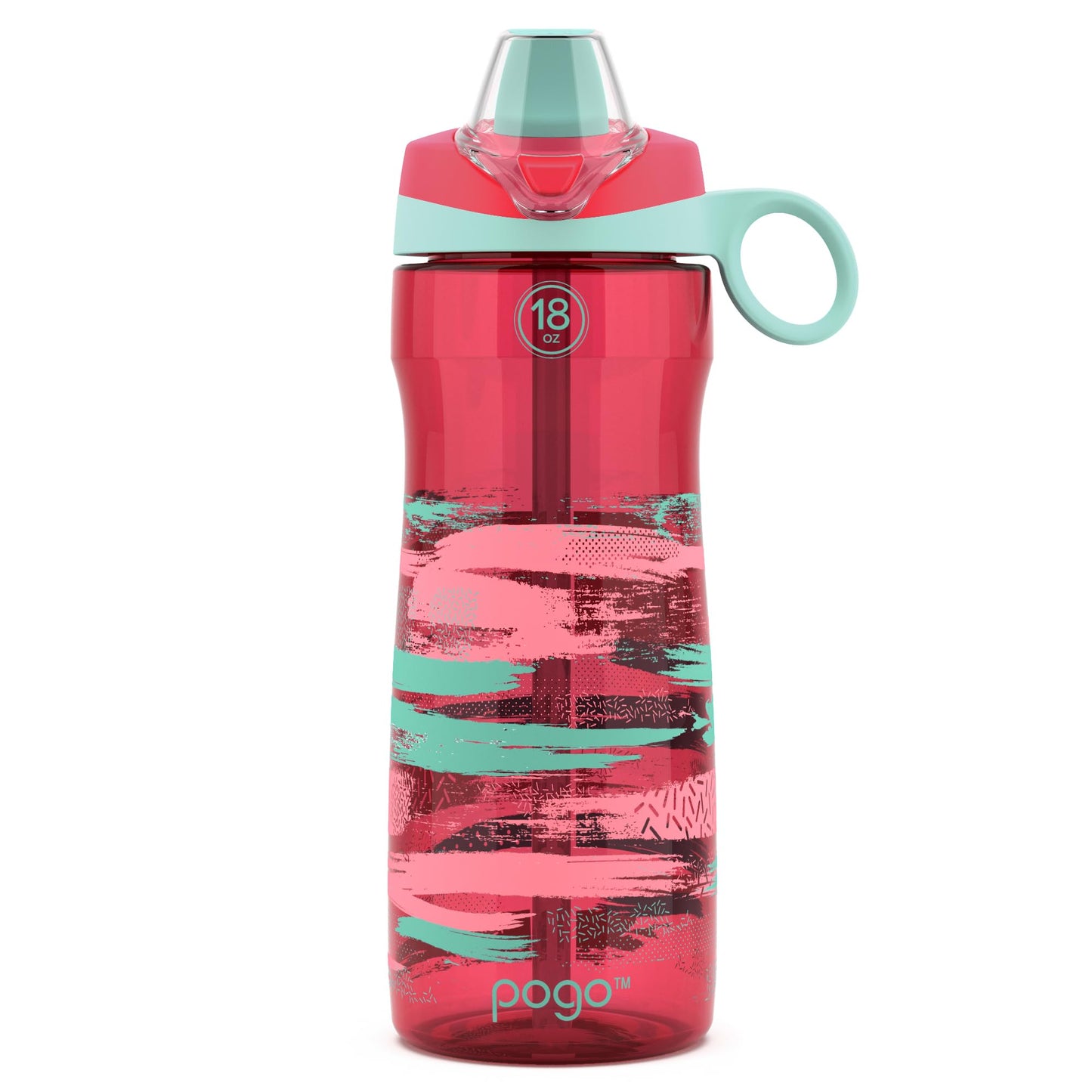 Pogo BPA-Free Tritan Kids Water Bottle with Silicone Soft Straw, Pink Paint, 18 oz.