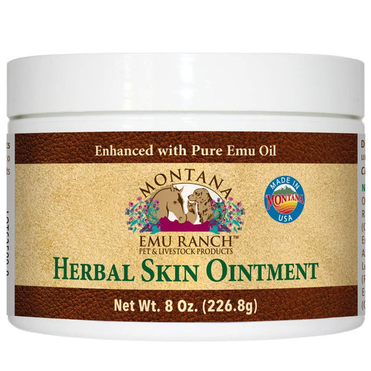 Montana Emu Ranch - Herbal Skin Ointment - 8 Ounce Jar - for Pet and Livestock - Made with Pure Emu Oil