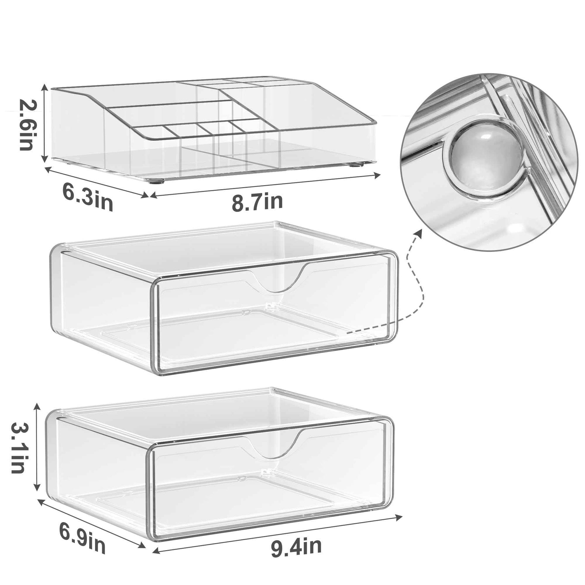 DOADW Bathroom Counter Organizer Clear - 3Pcs Stackable Makeup Countertop Organizer for Vanity - Multi-Purpose Skin Care Lipstick Cosmetic Organizer