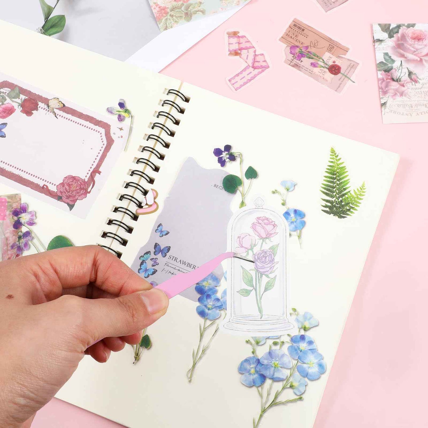 Tweezers for Crafting, 2PCS Sticker Tweezers Pink Craft Tweezers Stainless Steel Lash Cluster Tweezers Straight and Curved Nail Tweezers Eyelash Tweezers for Lash Extensions Scrapbooking Jewelry Tools