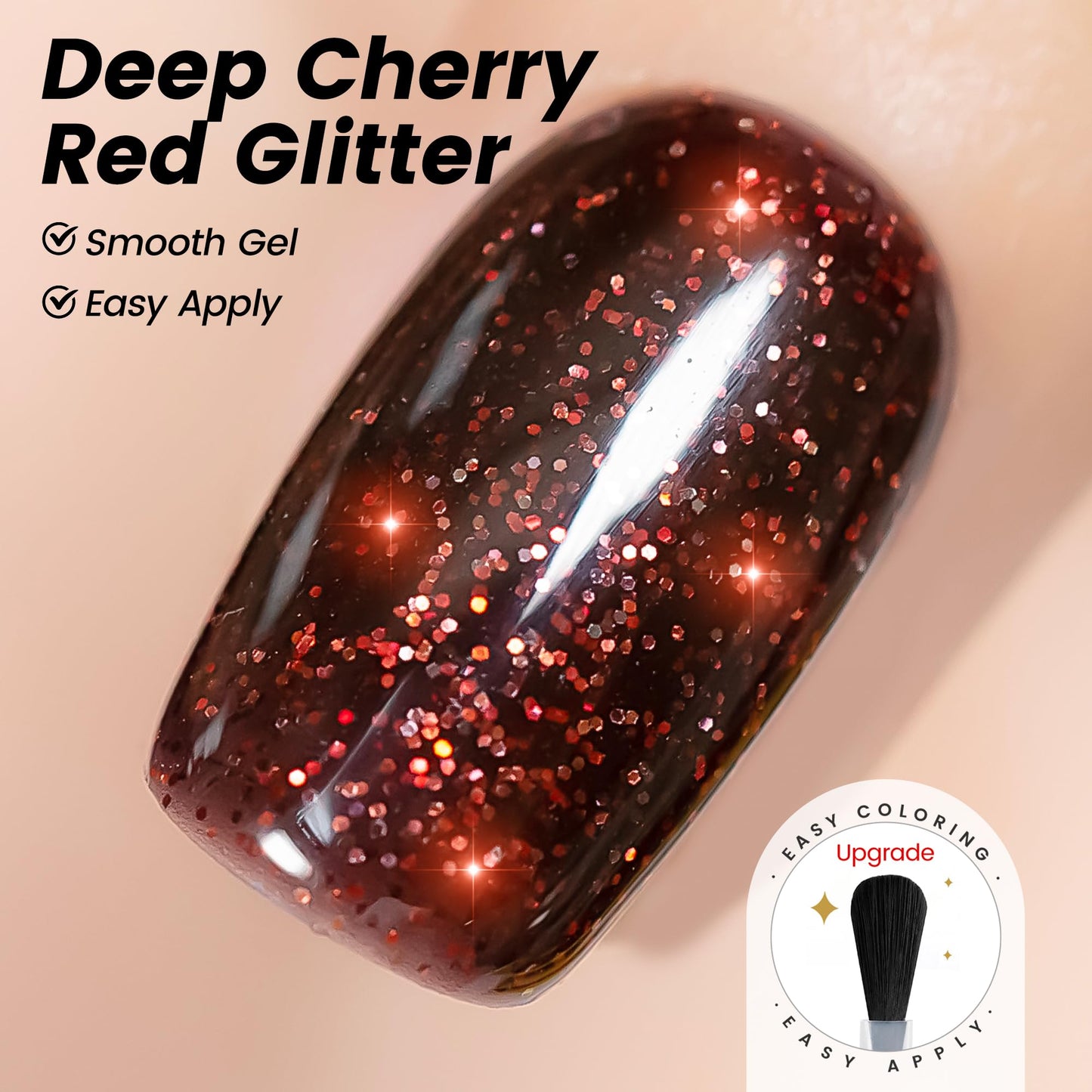 YTD Likomey Gel Nail Polish,15ml Dark Cherry Red Glitter UV Nails Gel,Deep Burgundy Shiny Sparkly Salon Home DIY UV Manicure Nail Art Varnish,SF401