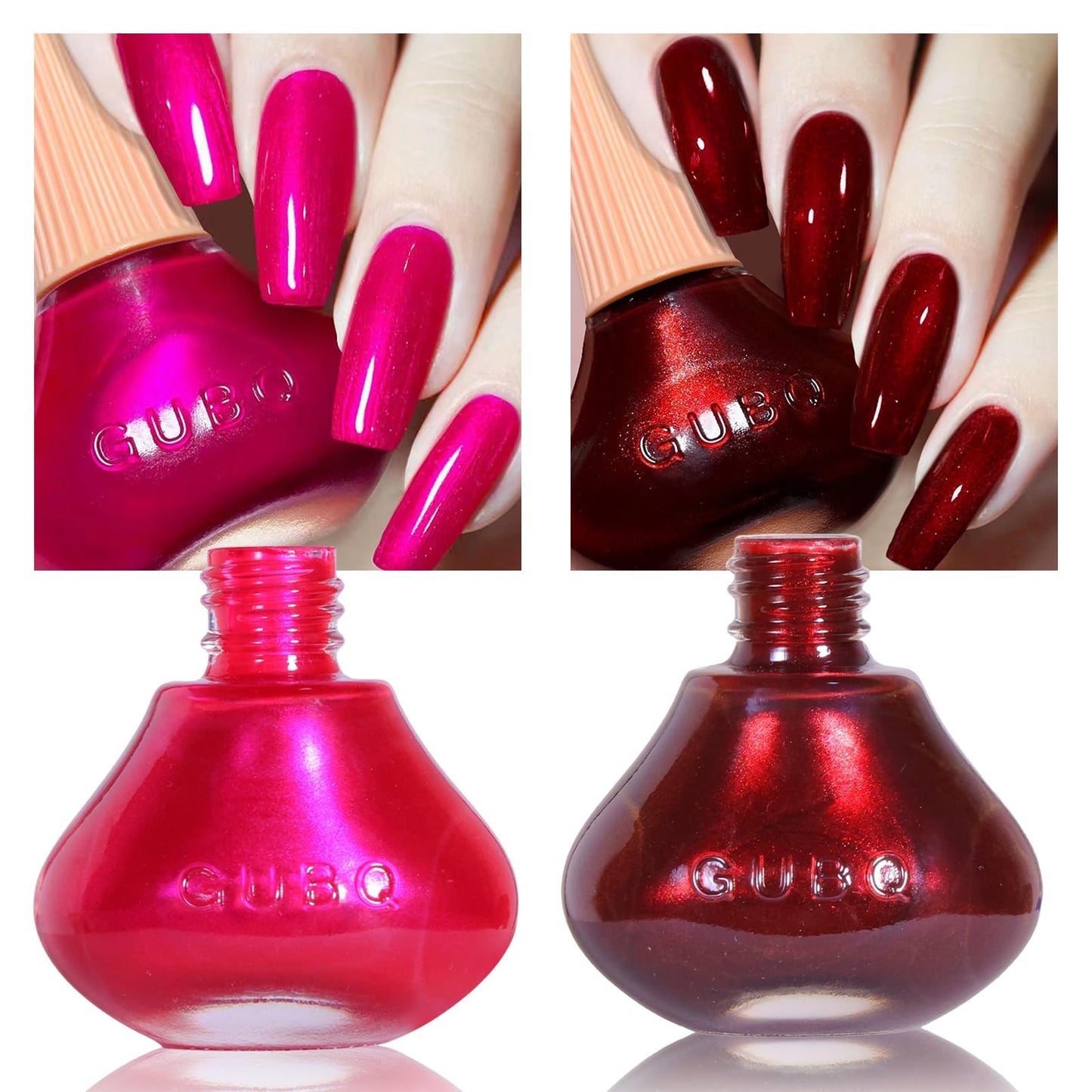 COSMOO Hot Pink with Wine Red 2pcs Nail Polish, 12ml Quick Dry Nail Lacquer, Super Lustrous Nail Enamel Polish, Shimmer Iridescent Ultrachrome Nail Art Varnish, 0.41 fl oz/pcs (Hot Pink + Wine Red)