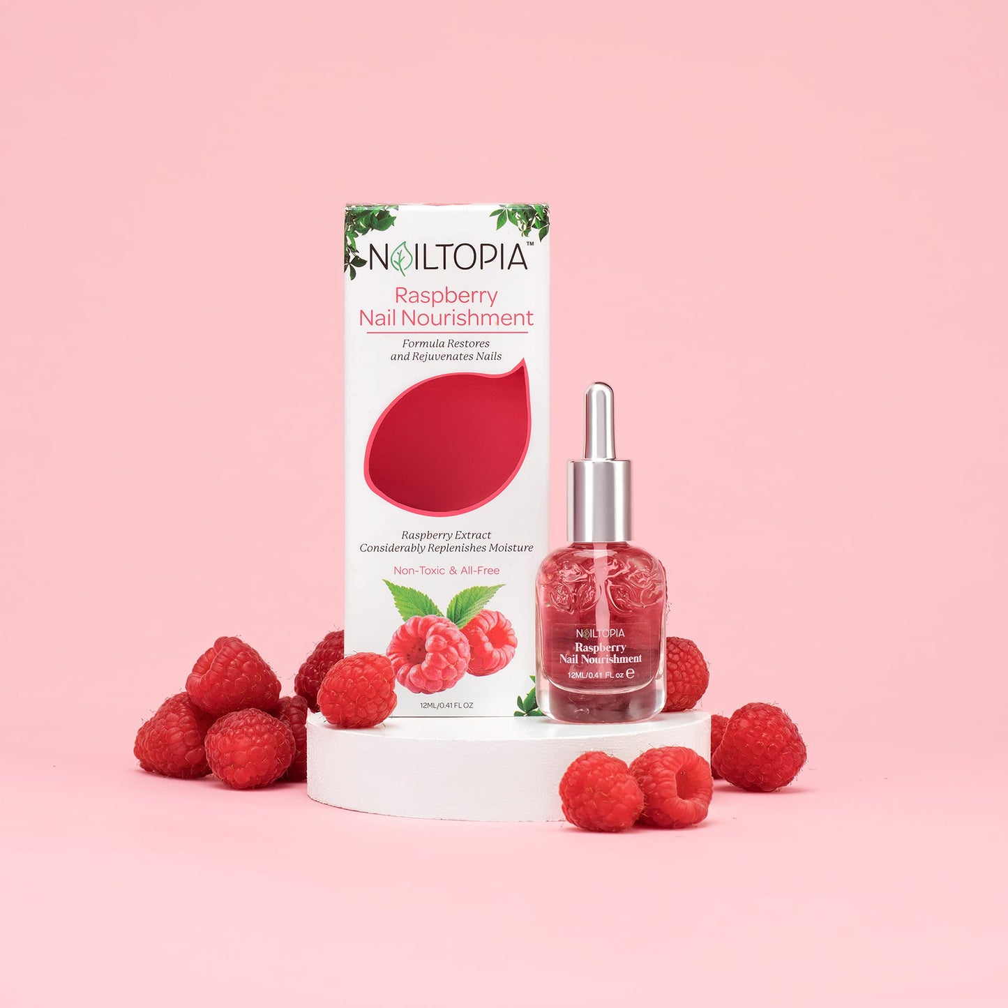 Nailtopia Raspberry Nail Nourishment - Revitalizing Nail Strengthener Treatment for Stronger Nails - Growth Serum for Damaged, Thin, Cracked Nails - Vitamin Infused, Bio Sourced, and Vegan - 0.41 oz