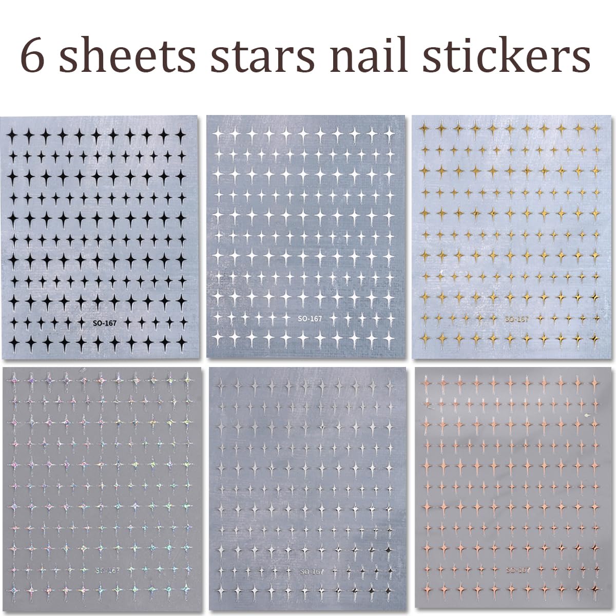 Star Nail Art Stickers 3d Self-Adhesive Acrylic Nail Art Supplies Laser Stars Nail Stickers Gold Silvery Nail Design Stickers Luxury Nail Art Decorations French Manicure Nail Tips Accessories 6 Sheets