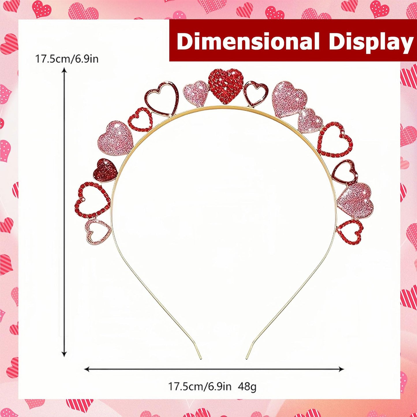 HIFANMM Valentines Day Headbands Red Rhinestones Heart Hair Bands for Women Girls, Shiny Glitter Hearts Crown Hair Accessories, Sweet Love Metal Hair Decoration Birthday Party Supplies Hair Hoop 1 Pcs