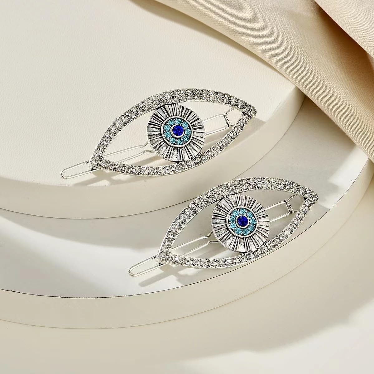 Tzoxal Evil Eye Hair Clips for Women, Eye Style Bling Rhinestones Hairpins Barrettes, White Blue Sparkly Hairgrip Hair Headwear Accessories for Party Halloween Daily (Style3)