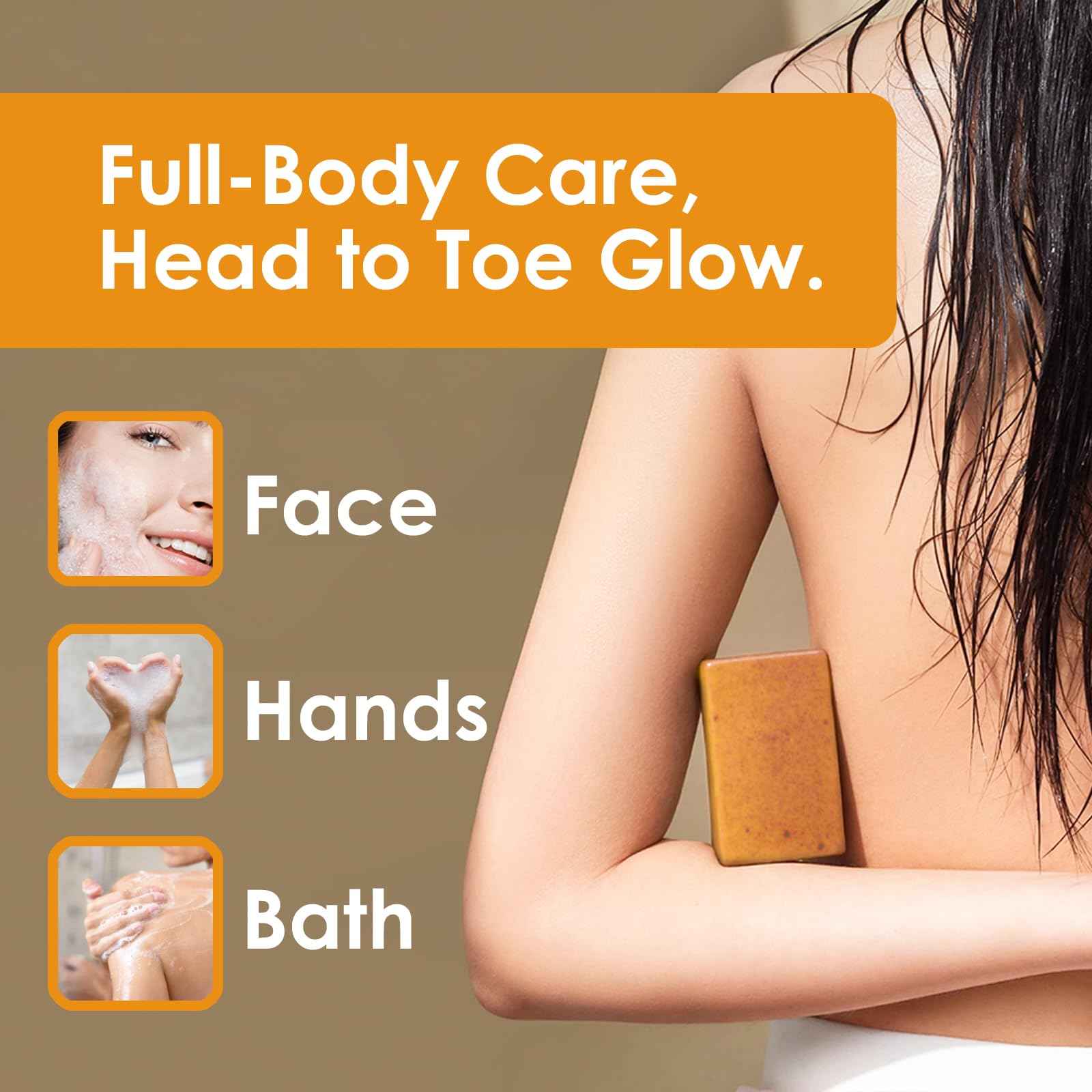 Turmeric Wash and Care Three Piece Set – Turmeric Face Wash with Brush, Exfoliating Facial Pads, Cleansing Soap Bars (2PC) & Turmeric Oil – Jabon de Curcuma, Natural Skincare for Face & Body