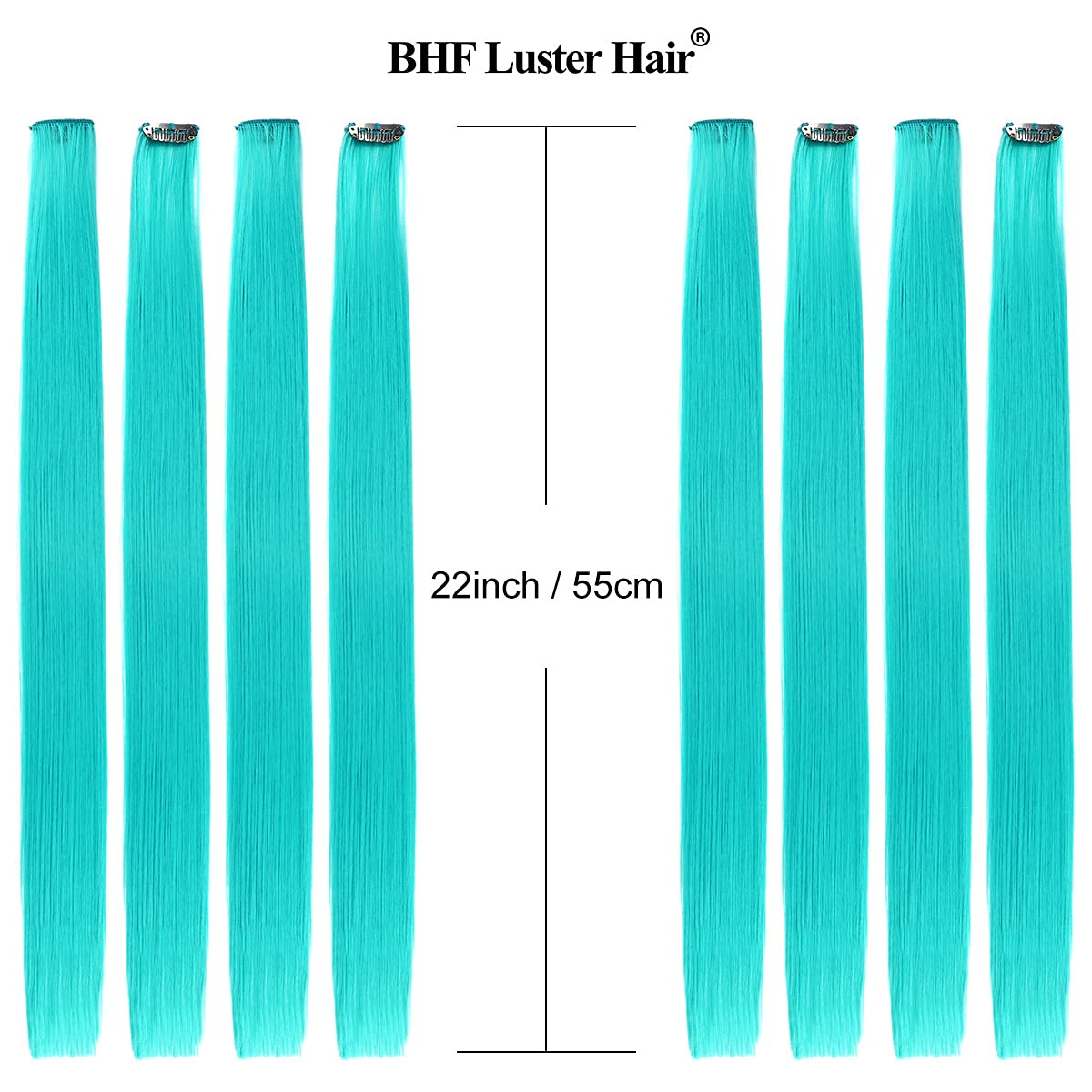 BHF Teal Blue Hair Extensions Clip in Halloween - Hair Accessories for Kids Girls Fairy Hairpieces Long Straight Color Hair Extensions 22" 10pcs