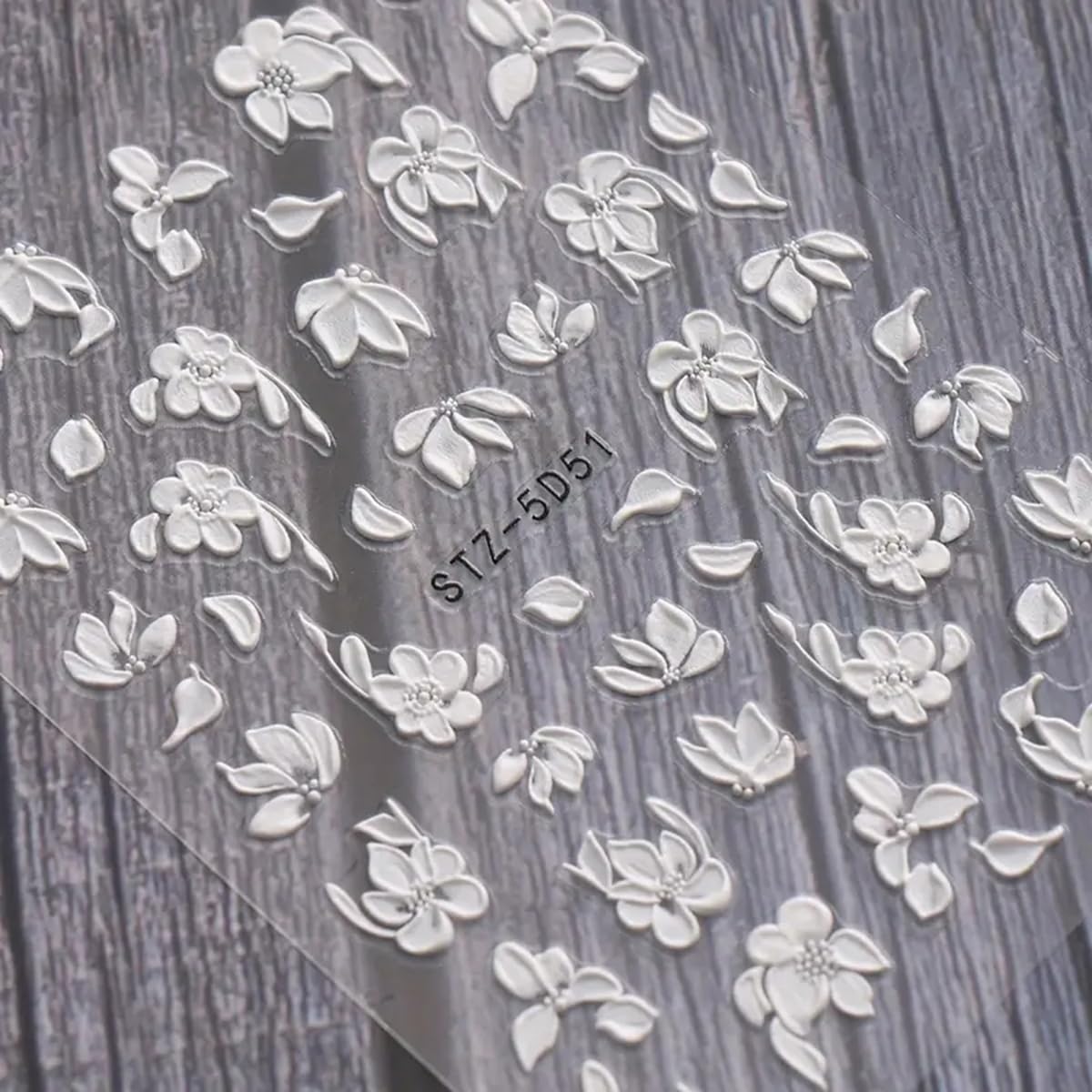 Flower Nail Art Stickers Decals White Flower Nail Stickers 5D Embossed Nail Decals Spring White Flowers Leaf Engraved Nail Art Design Supplies Flower Stickers for Nails Women Manicure Nail Decoration