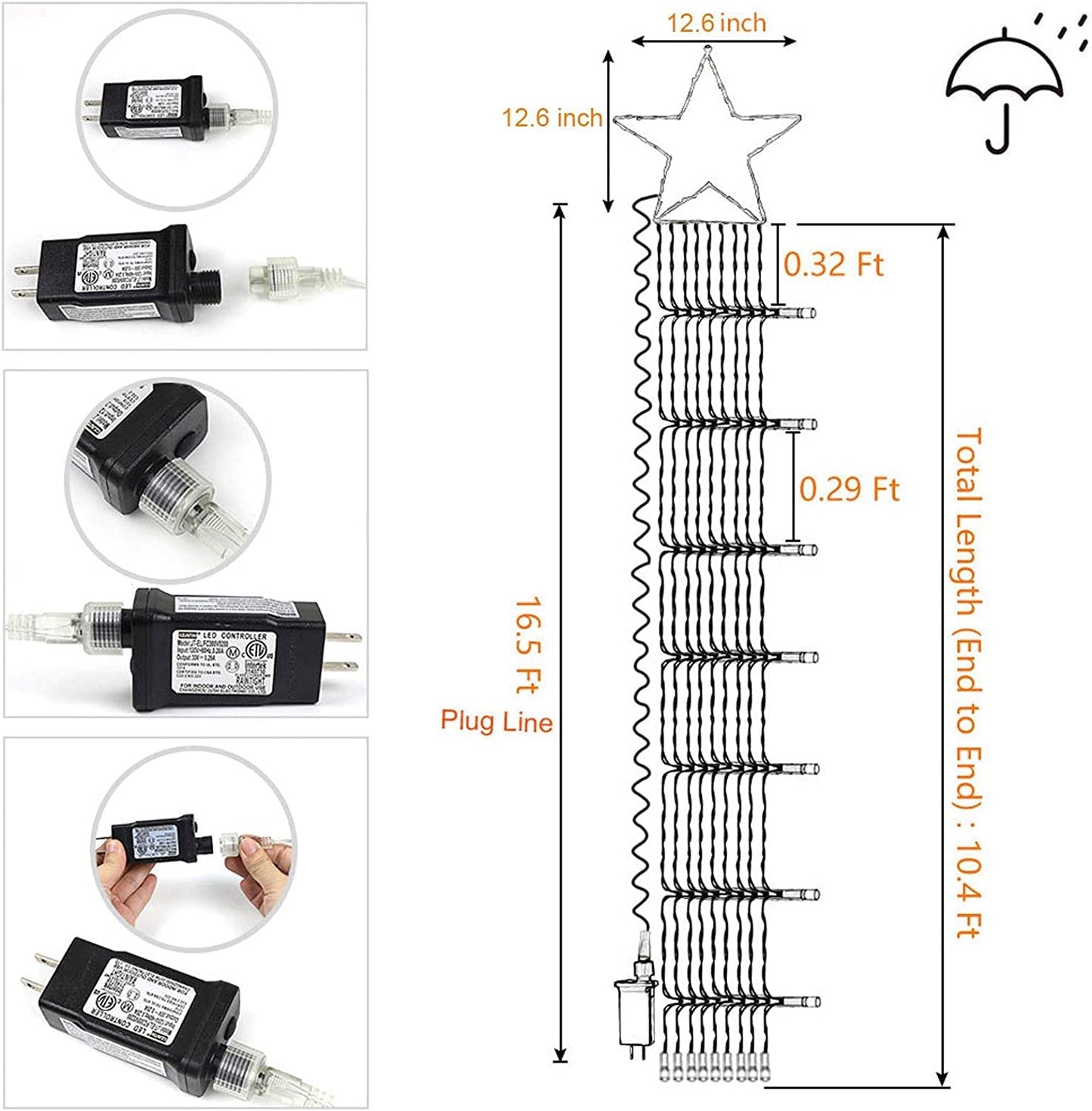 (New) Christmas Decorations Star Lights, Waterfall Christmas String Lights with 317 LED Star Hanging Twinkle Fairy Curtain Lights for Party Wedding Holiday Halloween Indoor Outdoor Decorative