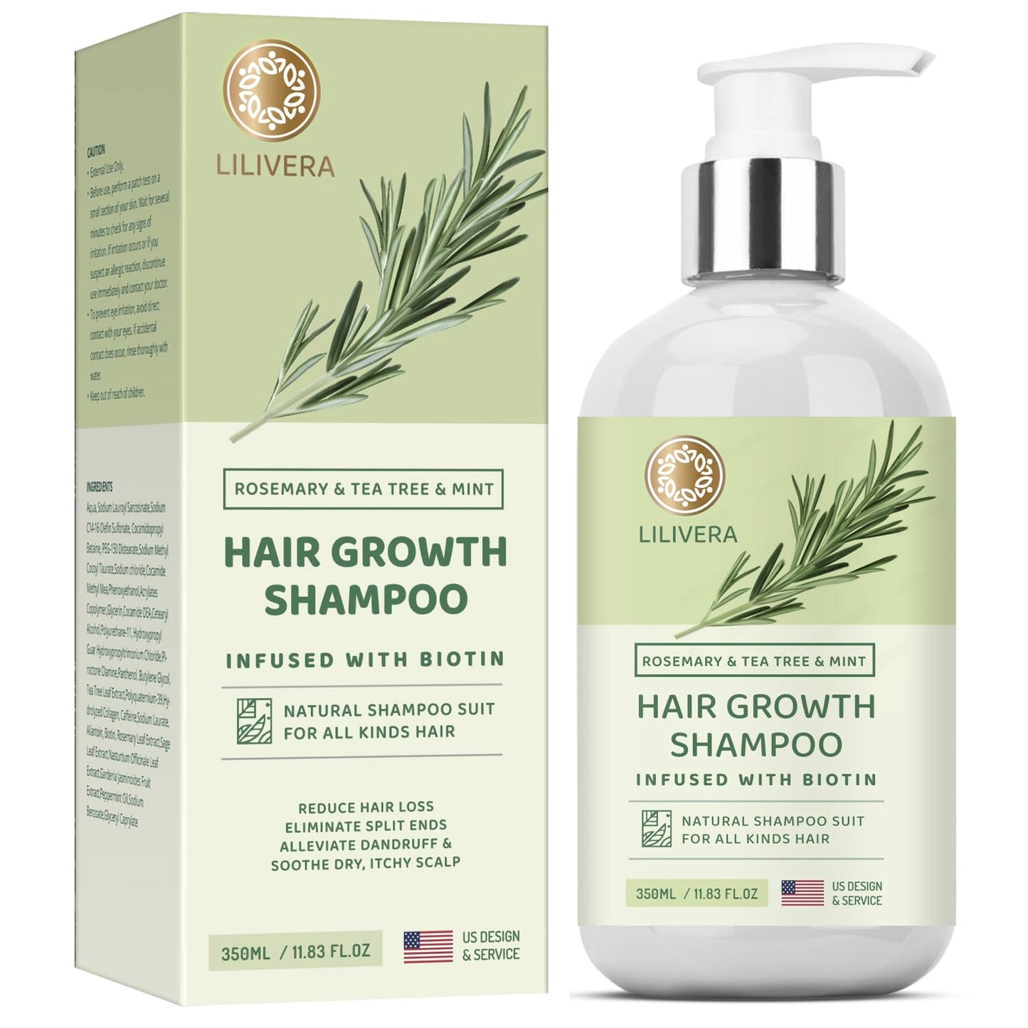 Lilivera Rosemary Hair Growth Shampoo: Shampoo for Hair Loss - Shampoo for Thinning Hair for Men and Women - Rosemary Mint Strengthening Shampoo with Tea Tree Oil Bition - 11.8 fl. oz