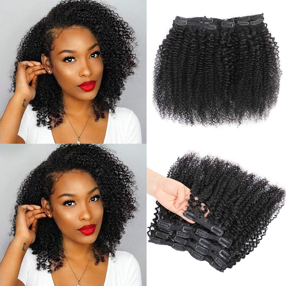 Kinky Curly Clip In Hair Extensions for Black Women, Urbeauty 10 inch Curly Hair Extensions Clip in Human Hair, 3c 4a Kinky Curly for Women