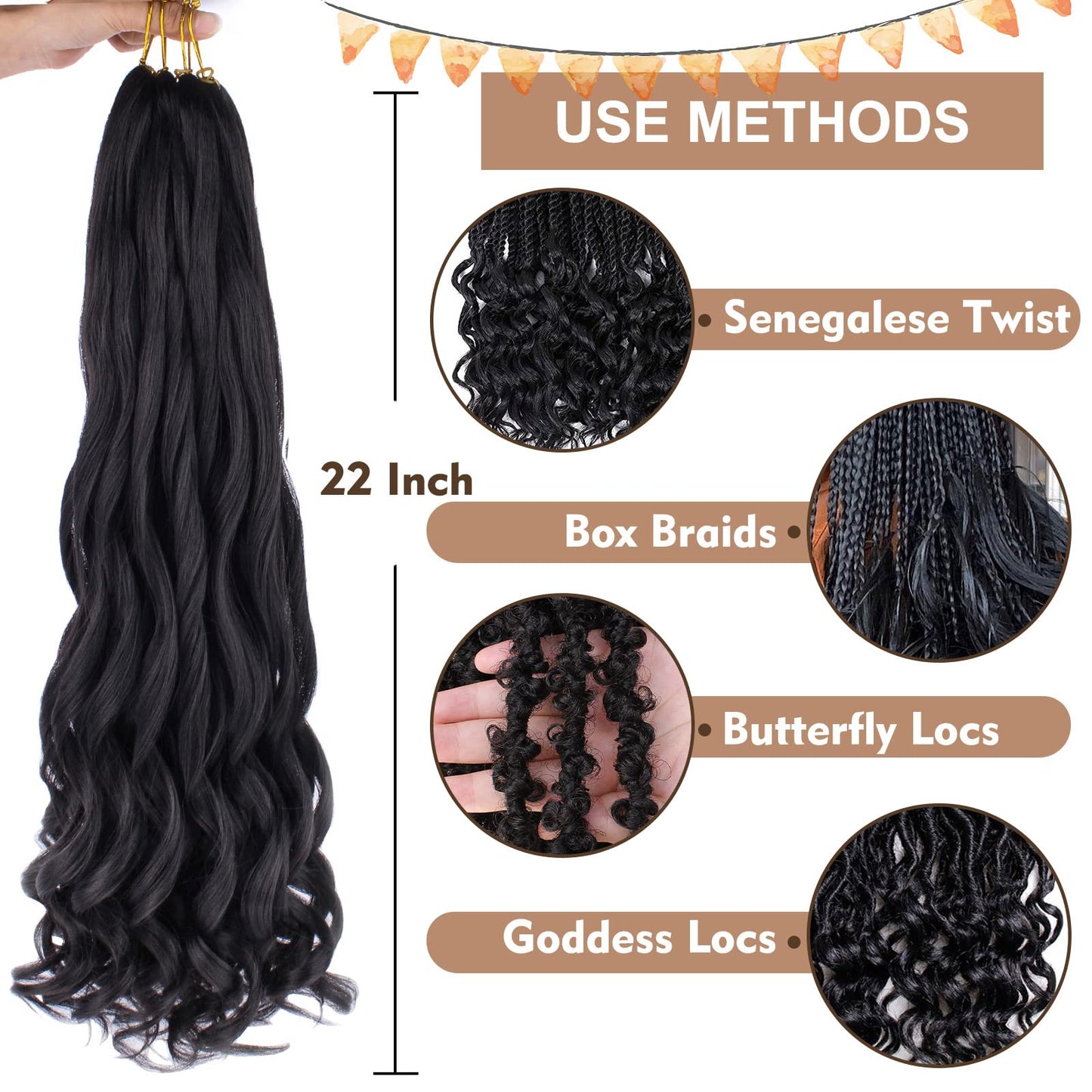 COOKOO 9 Packs 75g/Pack French Curly Braiding Hair Extensions 22 Inch Ombre Brown French Curl Braiding Hair with Curly Ends Bouncy Spanish Curls Synthetic Crochet Hair Extensions T4/30#