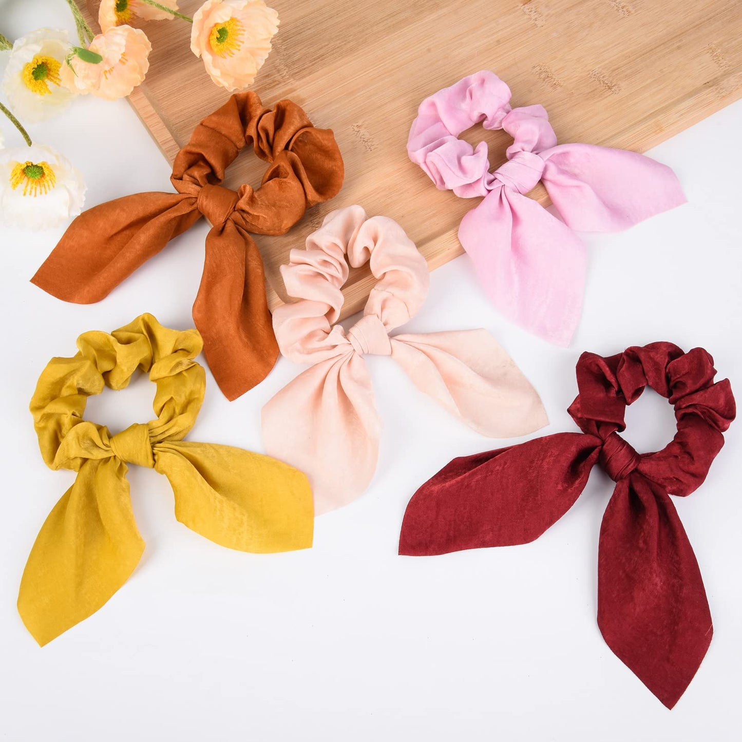 14 PCS Bow Hair Scrunchies Bunny Ears Silk Scrunchies Hair Ties Bobbles Elastic Hair Ties Ropes Ponytail Holder Hair Accessories for Women