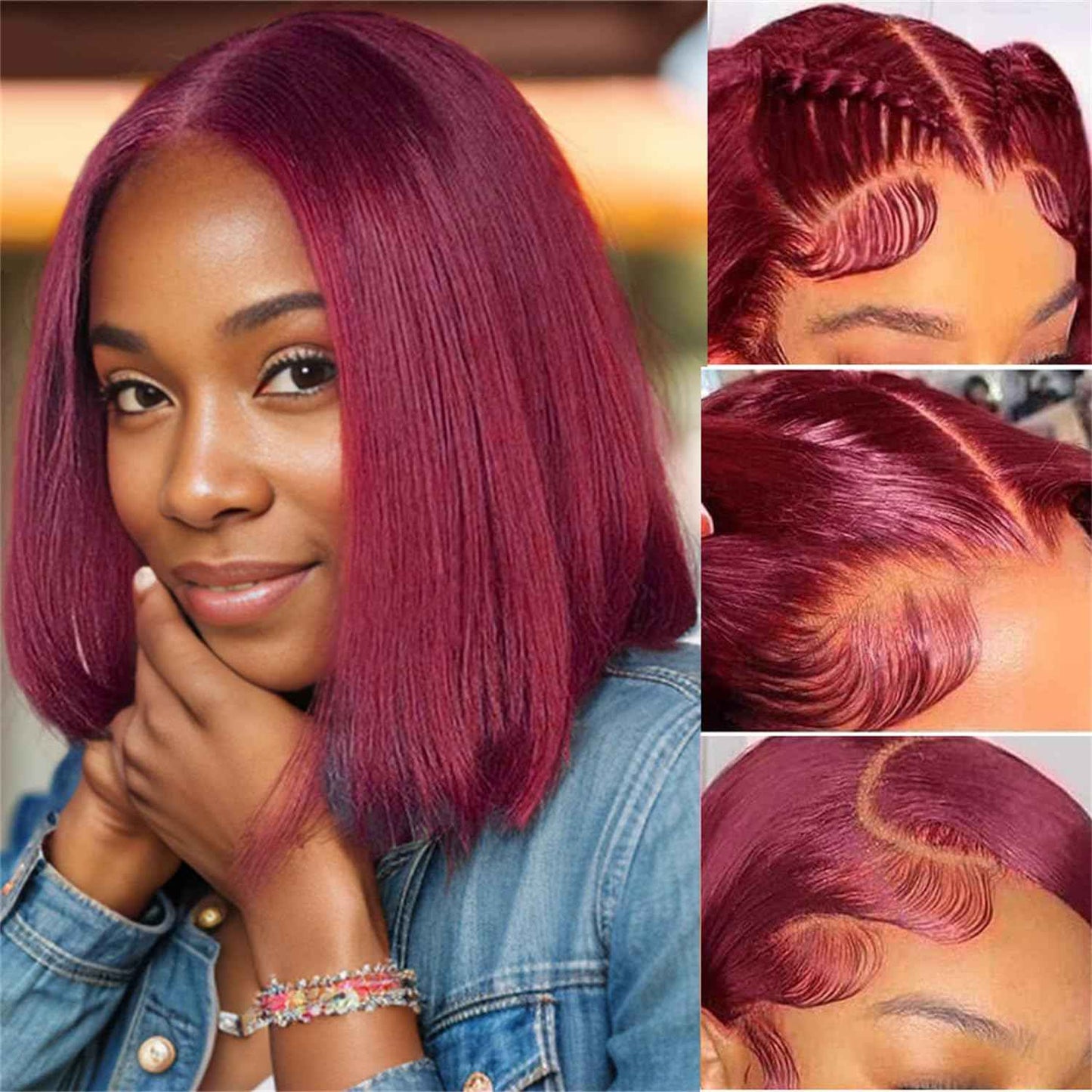 Selina 99J Burgundy Lace Front Wigs Human Hair Bob Wig Human Hair 4x4 Hd Lace Closure Wigs for Women Transparent Lace Wig 14 Inch