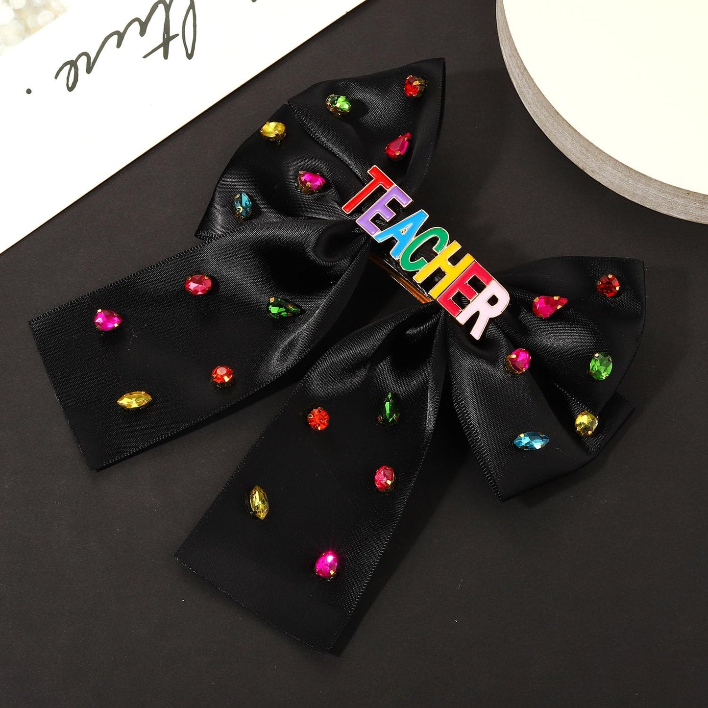 Teacher Hair Bows for Women Teacher Accessories Hair Bow Clips Jeweled Large Book Pencil Fri-Yay Hair Bows Teacher Appeaciation Gifts Outfits (Pattern G1)