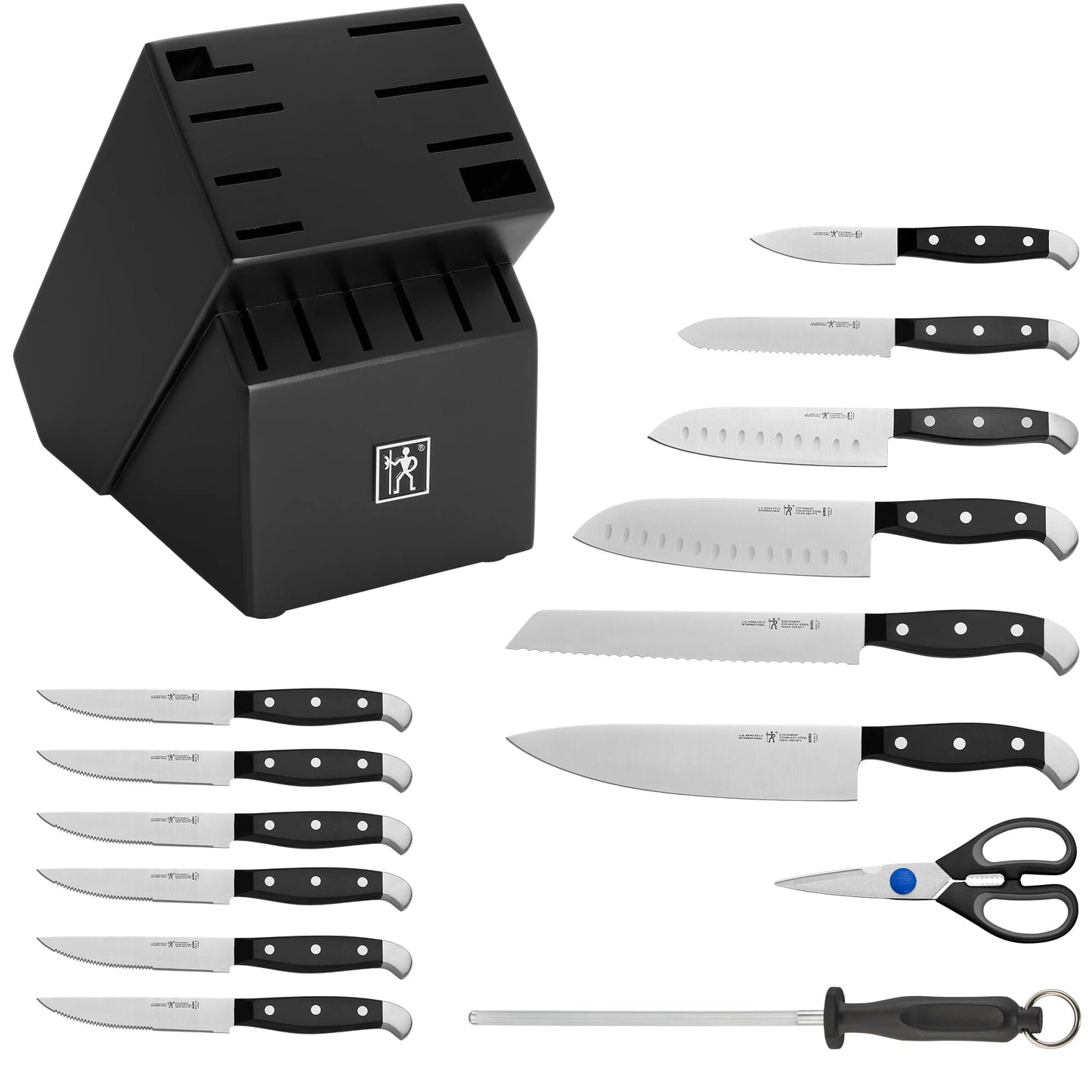 Henckels Statement 15-pc Kitchen Knife Set with Block, Chef Knife, Steak Knife set, Kitchen Knife Sharpener, Black, Stainless Steel