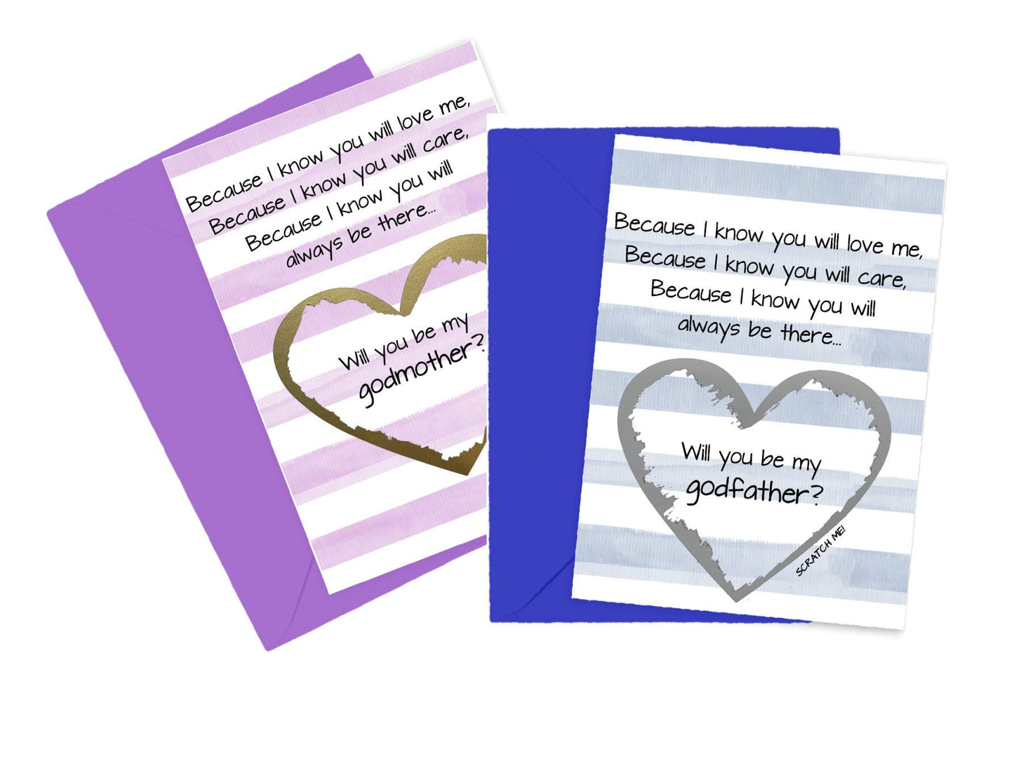 Will You Be My Godmother and Godfather Scratch Off Set of 2, Cards for Godparents Proposal Boxes, from Niece Nephew, for Aunt Uncle, Best Friend (Because I Know Godparents)