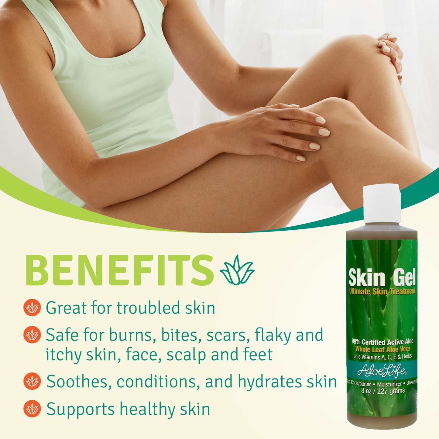 Aloe Life – Skin Gel & Herbs Ultimate Skin Treatment, 99% Certified Organic Whole Leaf Aloe Vera, Vitamins C, A, & E, Head-to-Toe Skin Care Support for the Whole Family, Fragrance-Free (8 oz)