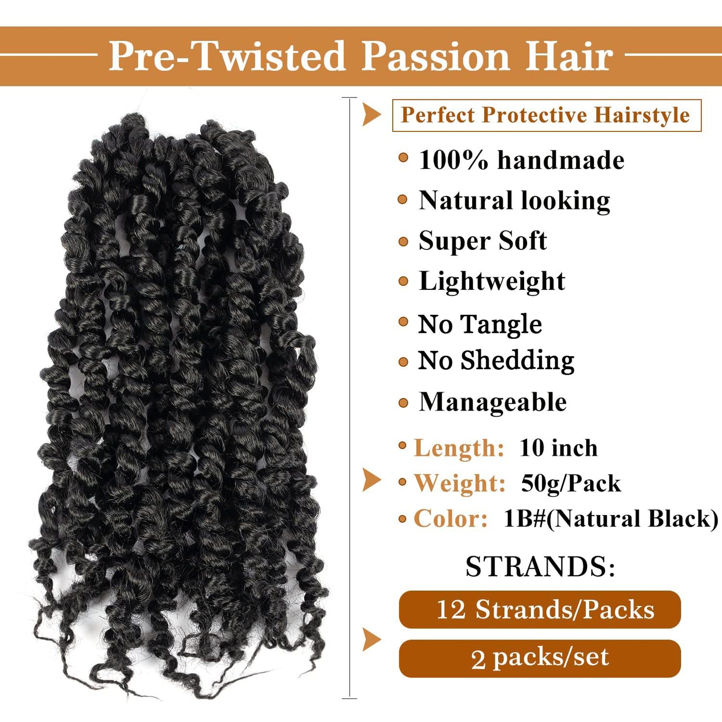 10 Inch Passion Twist Crochet Hair, Short Pre Twisted Passion Twist Crochet Hair Synthetic Passion Twist Braiding Hair Prelooped Crochet Hair for Black Women (10 Inch, 1B#)