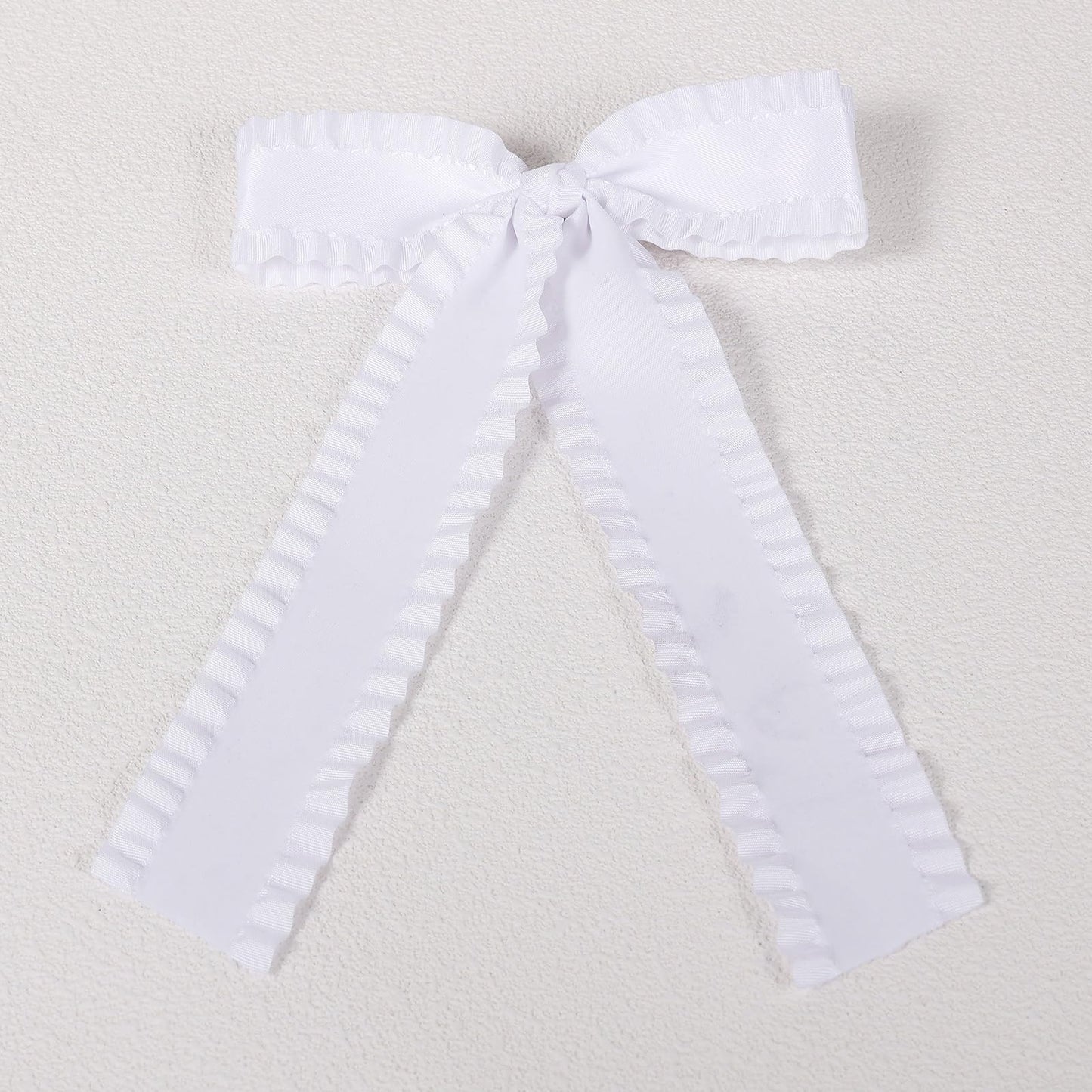 2Pcs Ruffle Ribbon Hair Bows for Women Girls,Big White Silky Satin Tassel Bowknot Hair Clips Barrettes with Long Tail Toddler Teens Kids Ponytail Holder Decor Accessories 5.5in