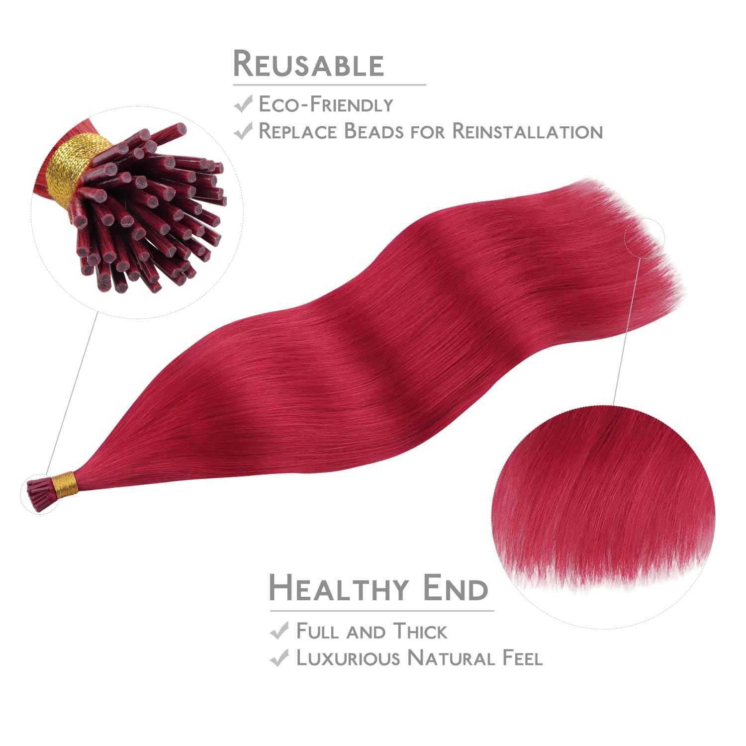 WENNALIFE I Tip Hair Extensions Human Hair, 50g 100s 14 Inch Red Remy Itip Human Hair Extensions Invisible Itips Straight I Tips Fusion Extensions Real Human Hair