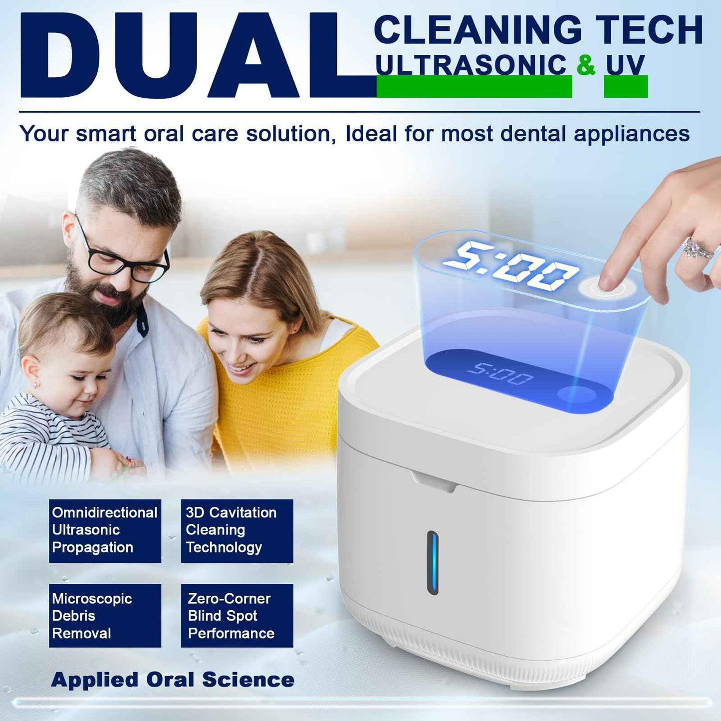 Ultrasonic Retainer Cleaner, Retainer Cleaner Machine, Dental Cleaning Pod for Dentures, Mouth Guard, Aligner, Night Guard, Ultra Sonic Cleaner for All Dental Appliances (White)