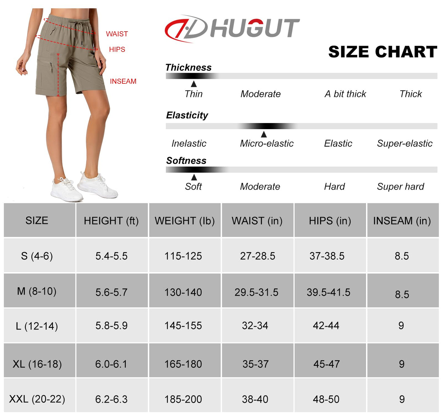 Women's Lightweight Hiking Cargo Shorts Quick Dry Athletic Shorts for Camping Travel Golf with Zipper Pockets Water Resistant Dark Khaki