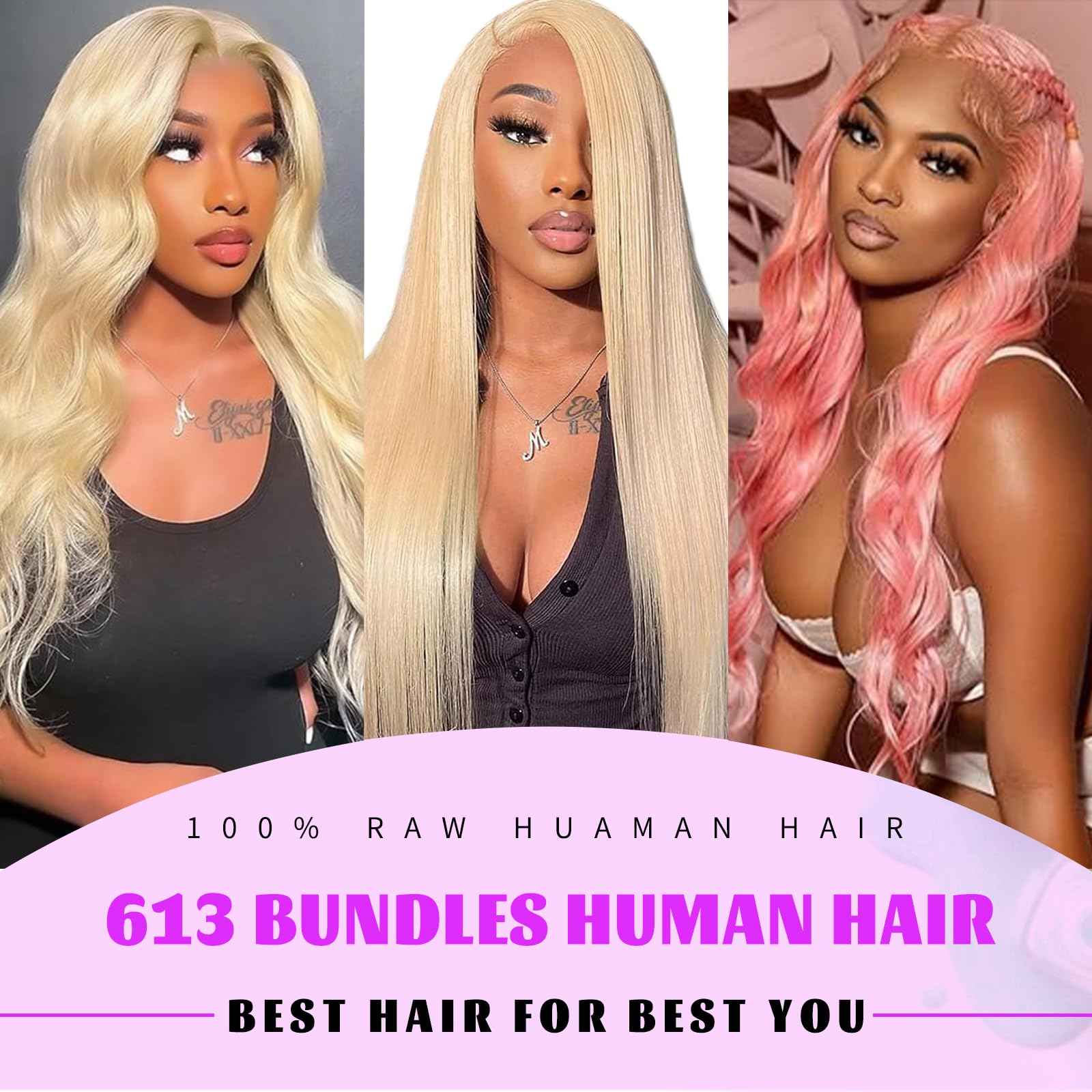 VICYAO 613 Bundles Human Hair 20 Inch Blonde Bundles Human Hair 100% Unprocessed 12A Grade Brazilian Virgin Raw Weave Bundles Human hair 1 Bundles Blonde Body Wave Human Hair Extensions for Women