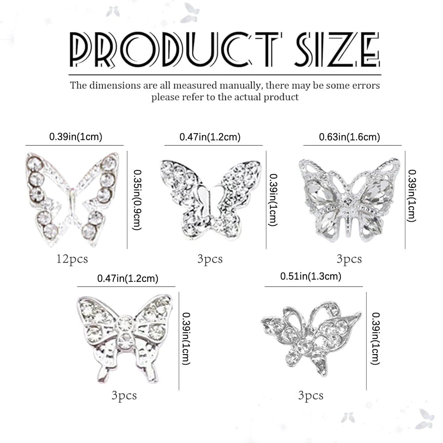 VOTACOS 3D Alloy Butterfly Nail Art Charms 24 PCS Silver Gold Butterfly Nail Decoration with Gems and Rhinestones for Nail Crystals Design Butterflies Nail Art Jewels Accessories DIY Nail Supplies.