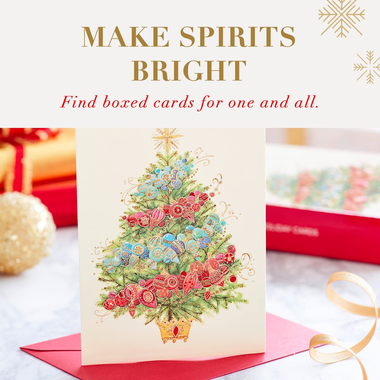 Papyrus Boxed Christmas Cards with Envelopes, Joyful Christmas and Wonderful New Year, Gold Christmas Tree (8-Count)