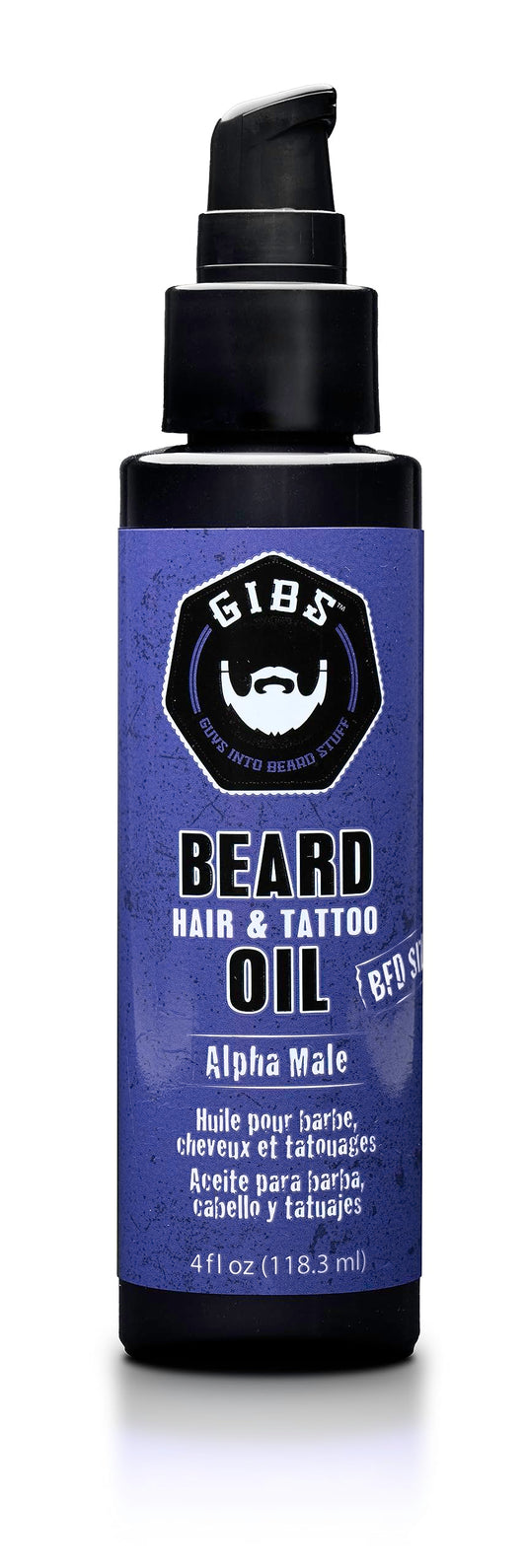 GIBS Alpha Male Beard, Hair & Tattoo Oil - Softens & Strengthens Beard Growth, Moisturizes Skin, 4 oz
