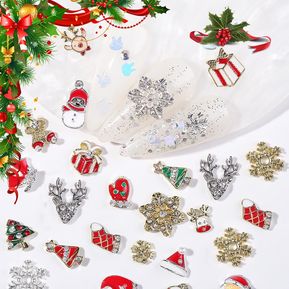 Christmas Nail Charms 24Pcs 3D Alloy Nail Charms for Acrylic Nails Christmas Gift Nail Art Charms Santa Claus Hat Socks Designs Christmas Set for Women DIY Christmas Decoration