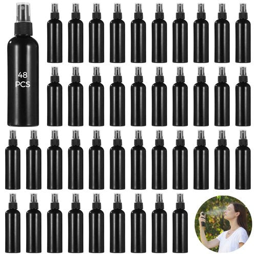 48 Pcs 4 oz Plastic Spray Bottles - 120 ML Travel Size, Fine Mist Sprayers, Ideal for Perfumes, Cosmetics, Cleaning Solutions, and More, Black