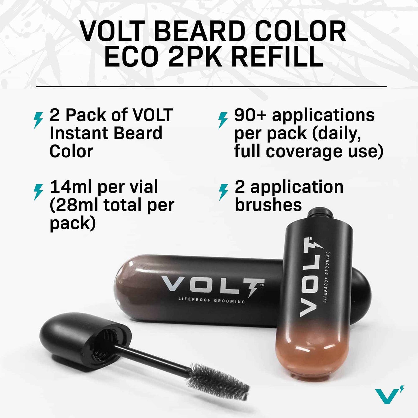 VOLT Grooming Temporary Instant Beard Color ECO 2 Pack Refill - Quick Drying Plant Based Hypoallergenic Brush on Color for Beards, Mustaches, and Eyebrows, Chestnut (Brown/Red)