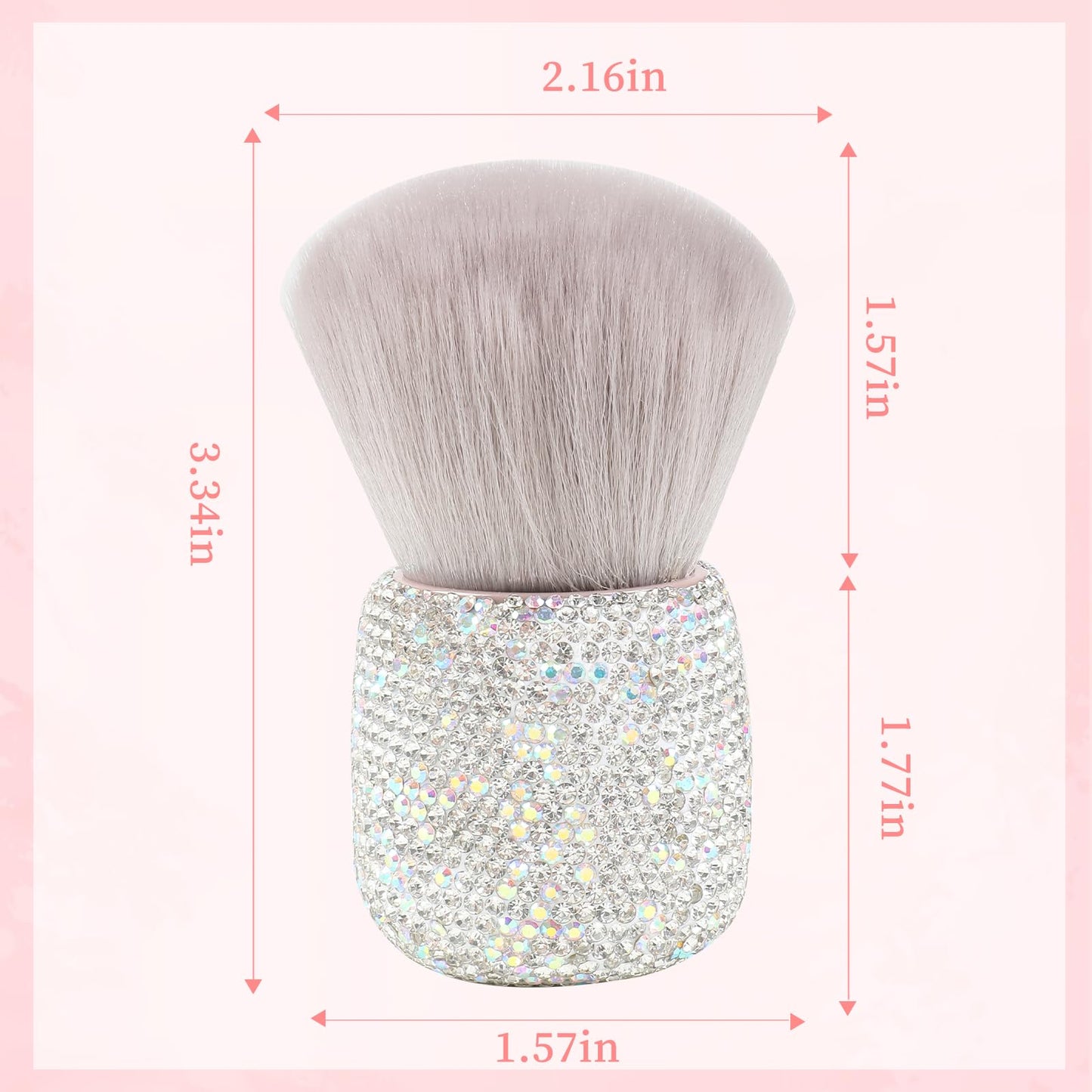 ANGNYA Nail Dust Brush with Shiny Rhinestones, Fluffy Dust Brush for Acrylic Nails Soft Dip Powder Remover Makeup Brush Clean Up Tools Nail Art Brush(Grey)